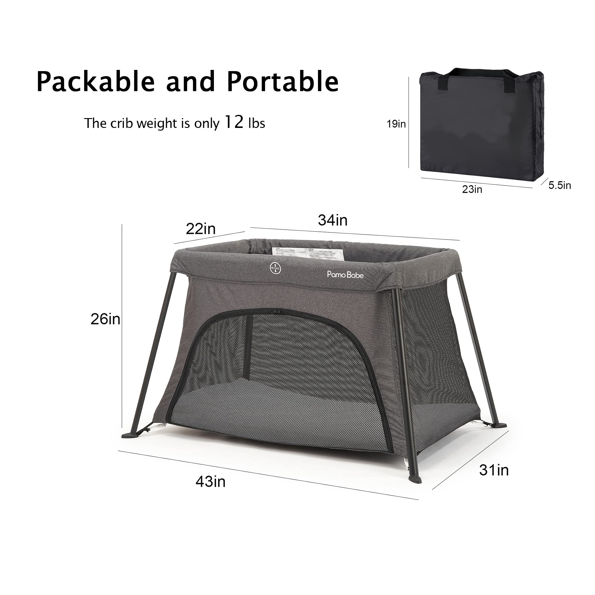 Portable Crib for Baby Travel with Soft Mattress