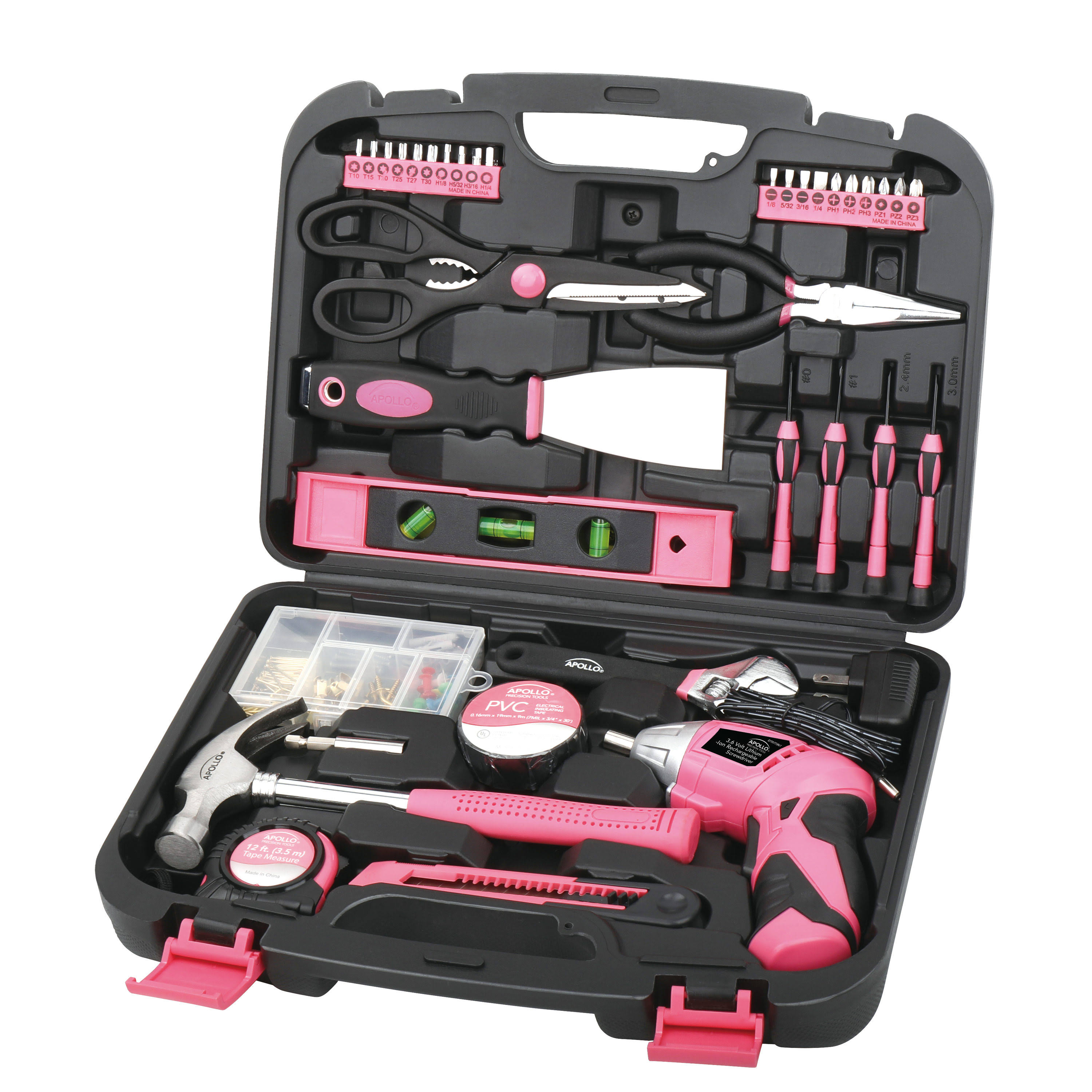 Apollo Tools 135 Piece Household Tool Kit - Pink