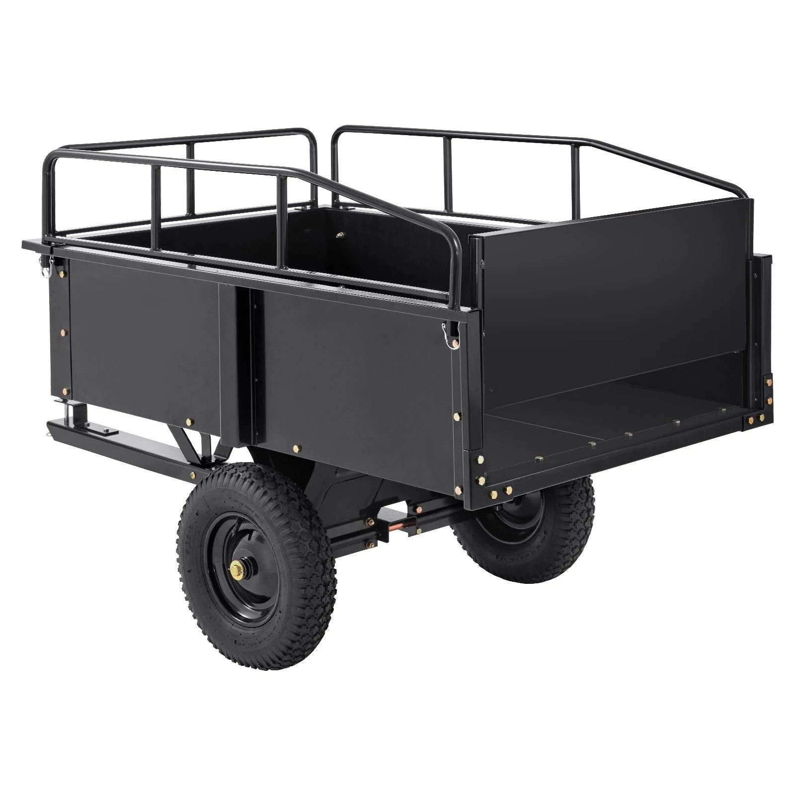 VEVOR Heavy Duty ATV Trailer Steel Dump Cart. 750-Pound 15 Cubic Feet. Garden Utility Trailer with Removable Sides for Riding L - MadeInUSA