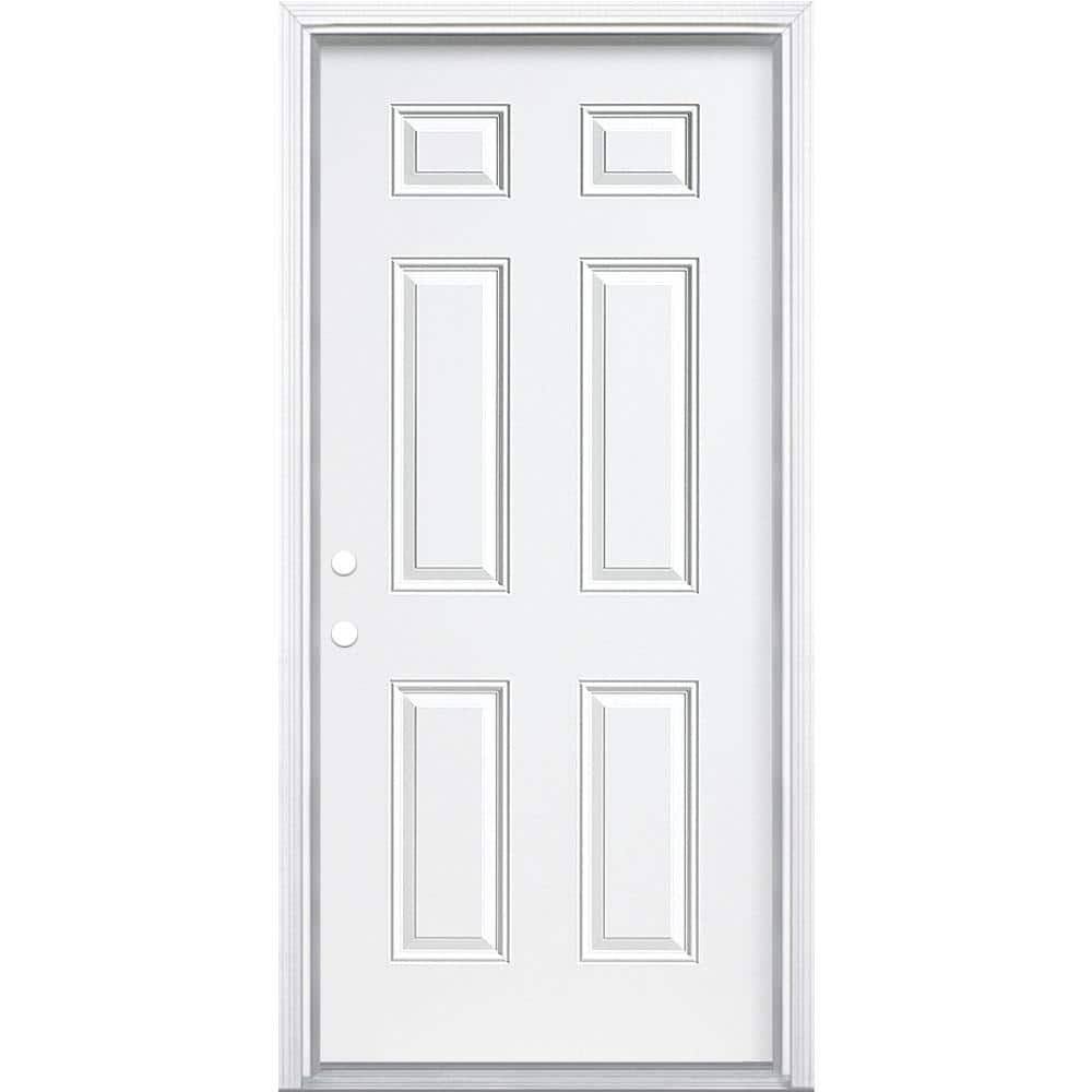 Masonite 36 in. x 80 in. Premium 6-Panel Right-Hand Inswing Primed Steel Prehun-Instock