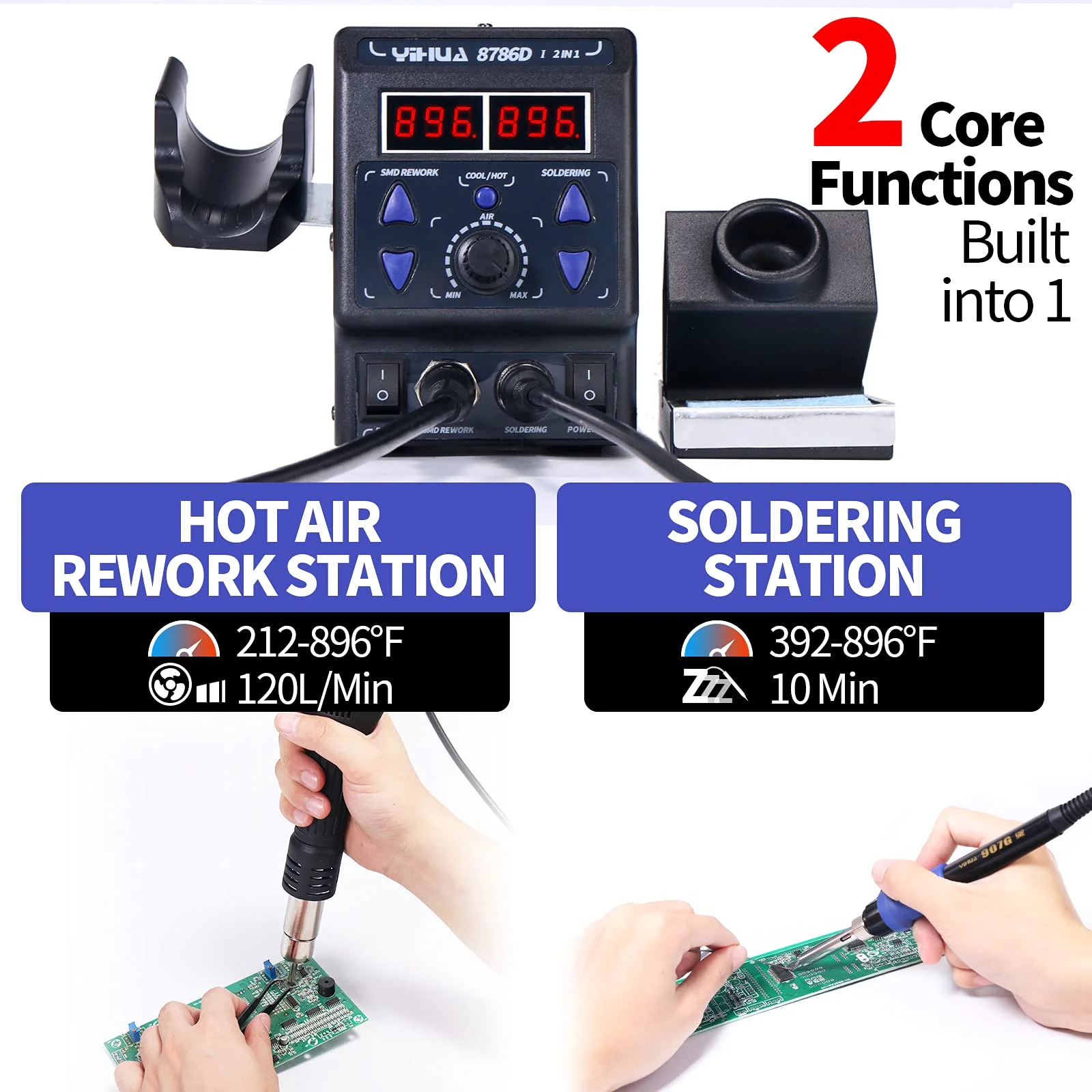 YIHUA 2 in 1 Hot Air Rework and Soldering Iron Station with ??F /??C