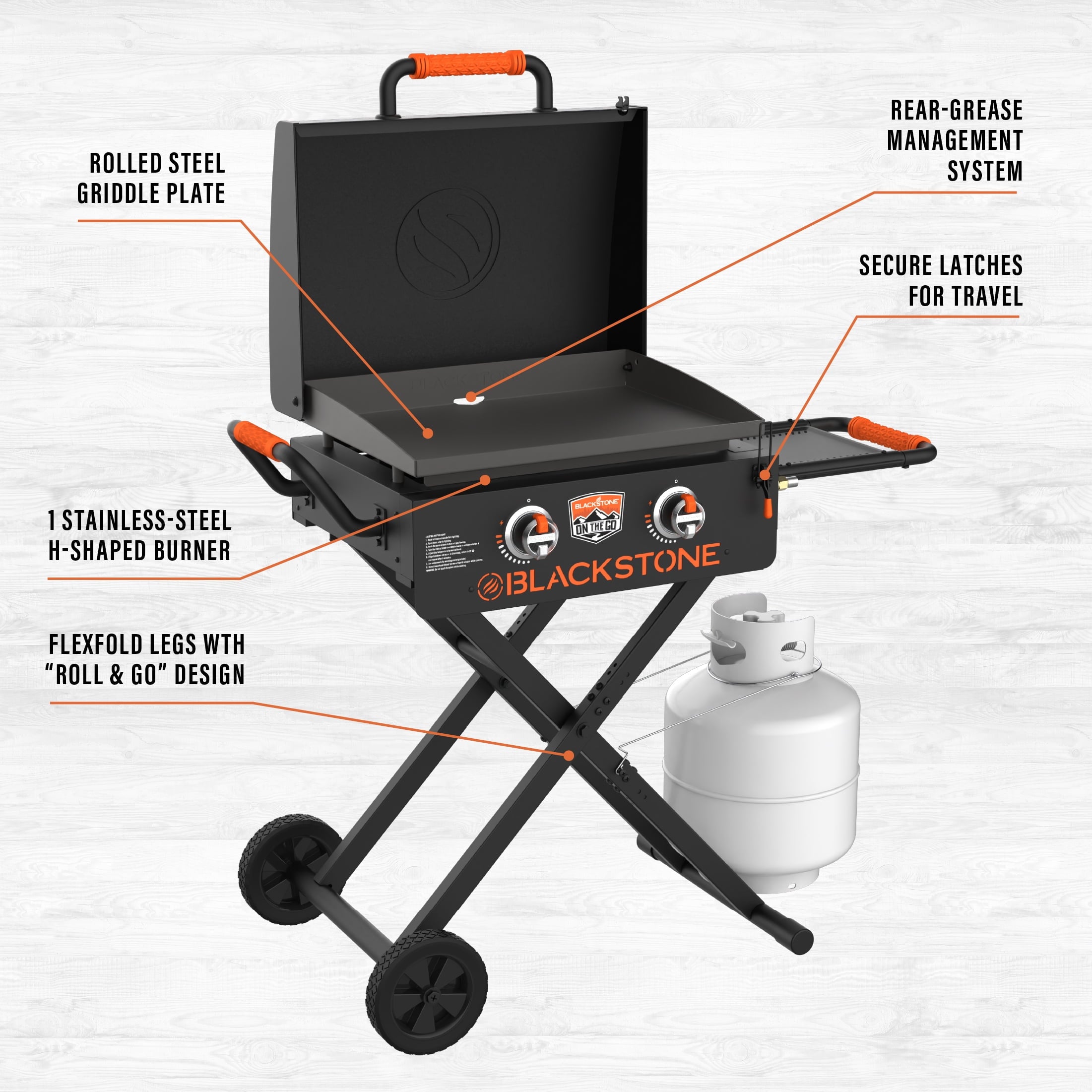 on the Go 2-Burner 22 Scissor Cart Griddle with Hood Propane