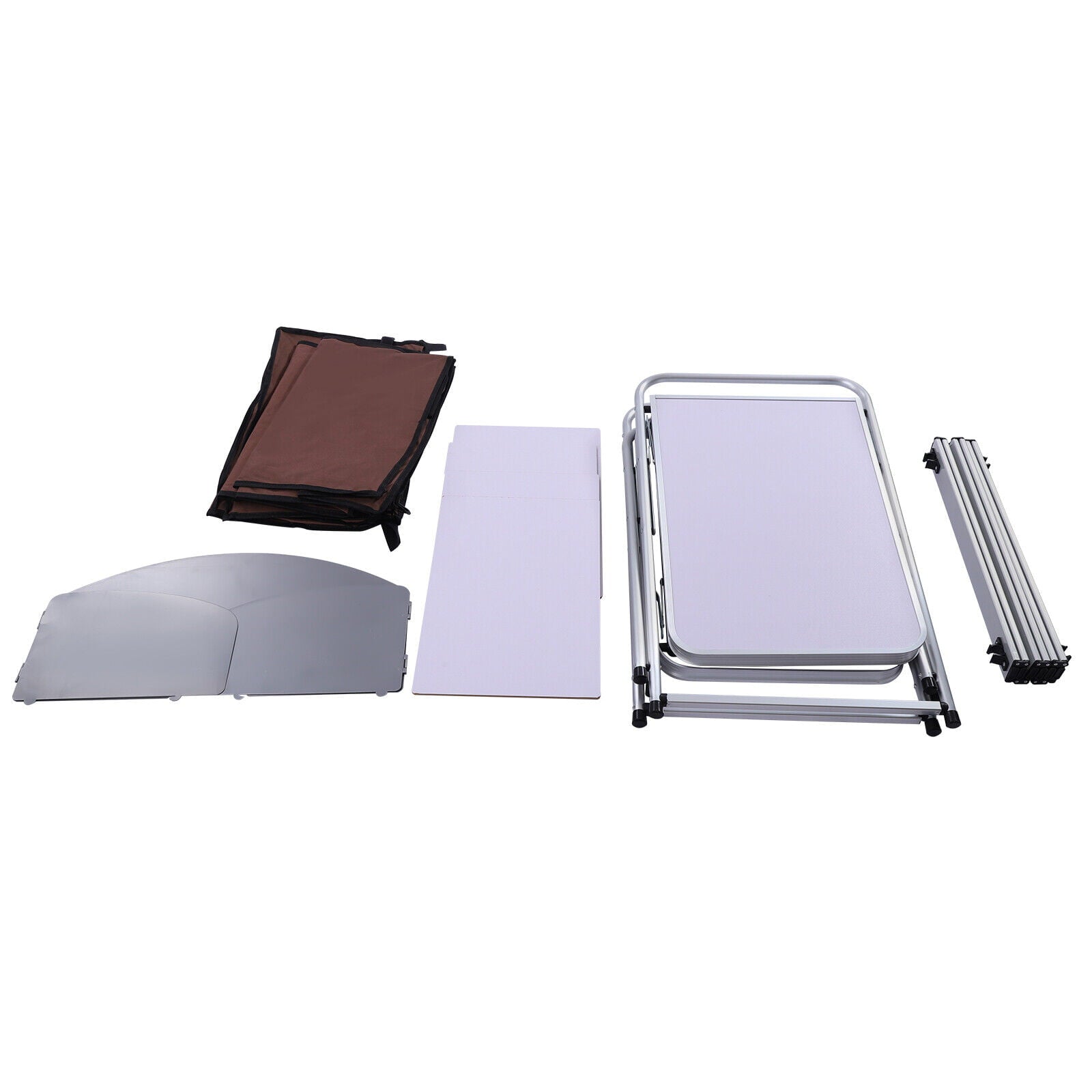 Folding Camping Kitchen Table with Storage Portable Outdoor Cooking Table with Aluminium Windscreen Kitchen Station with 2 Side Tables for BBQ Grill Picnics Brown