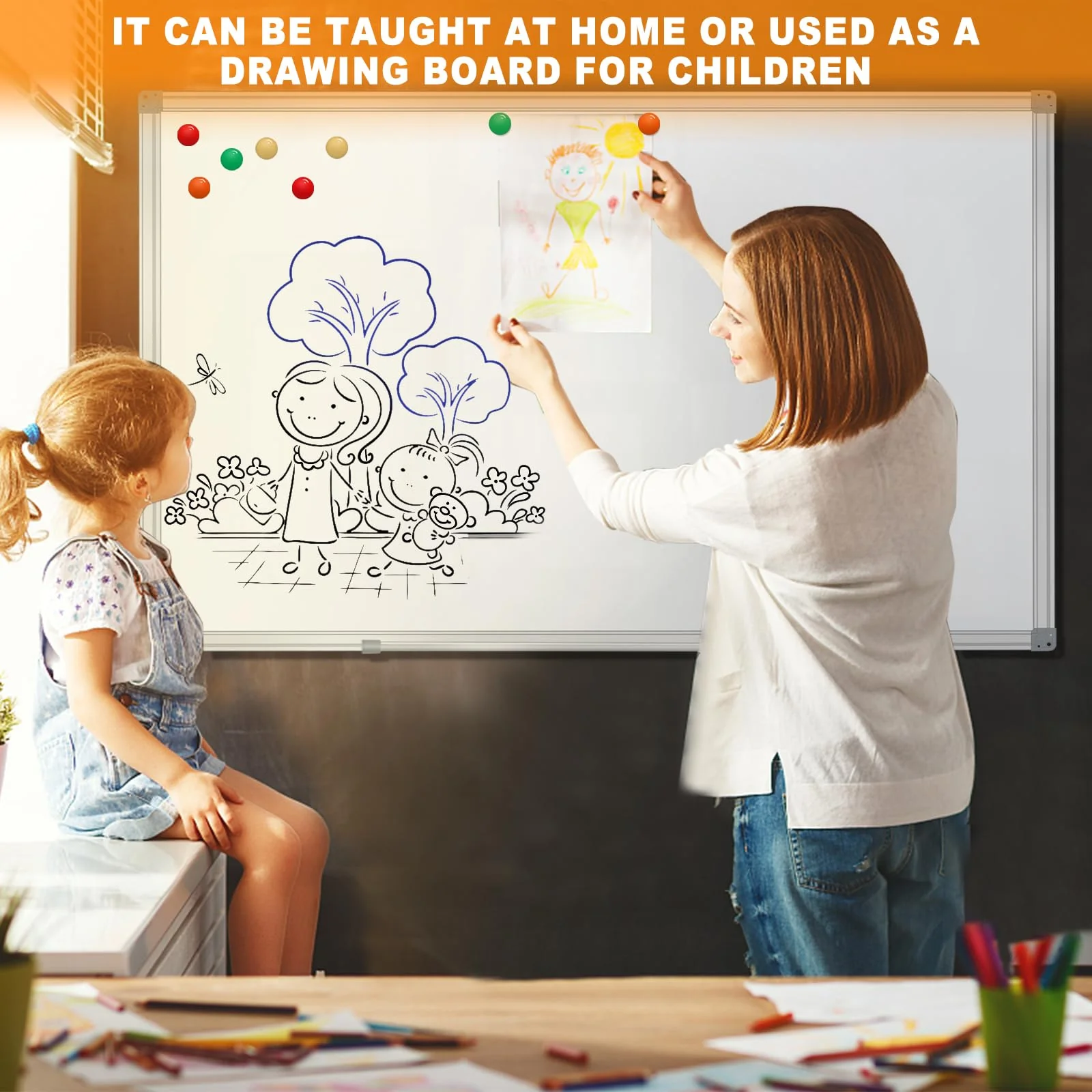 H-Qprobd Dry Erase Board for Wall 72x40 with Long Pen Tray