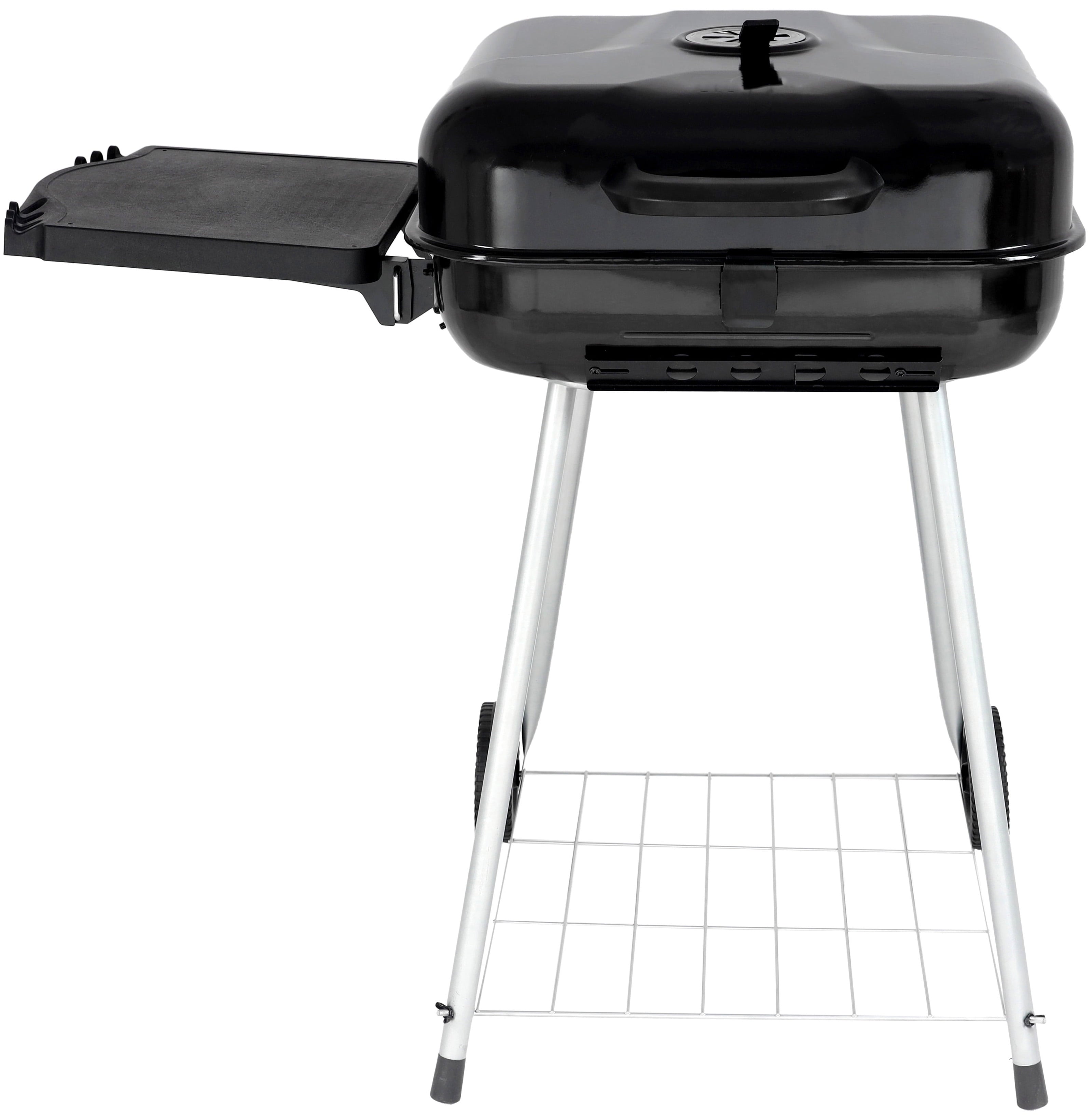 22 Square Charcoal Grill with Foldable Side Shelf. Black