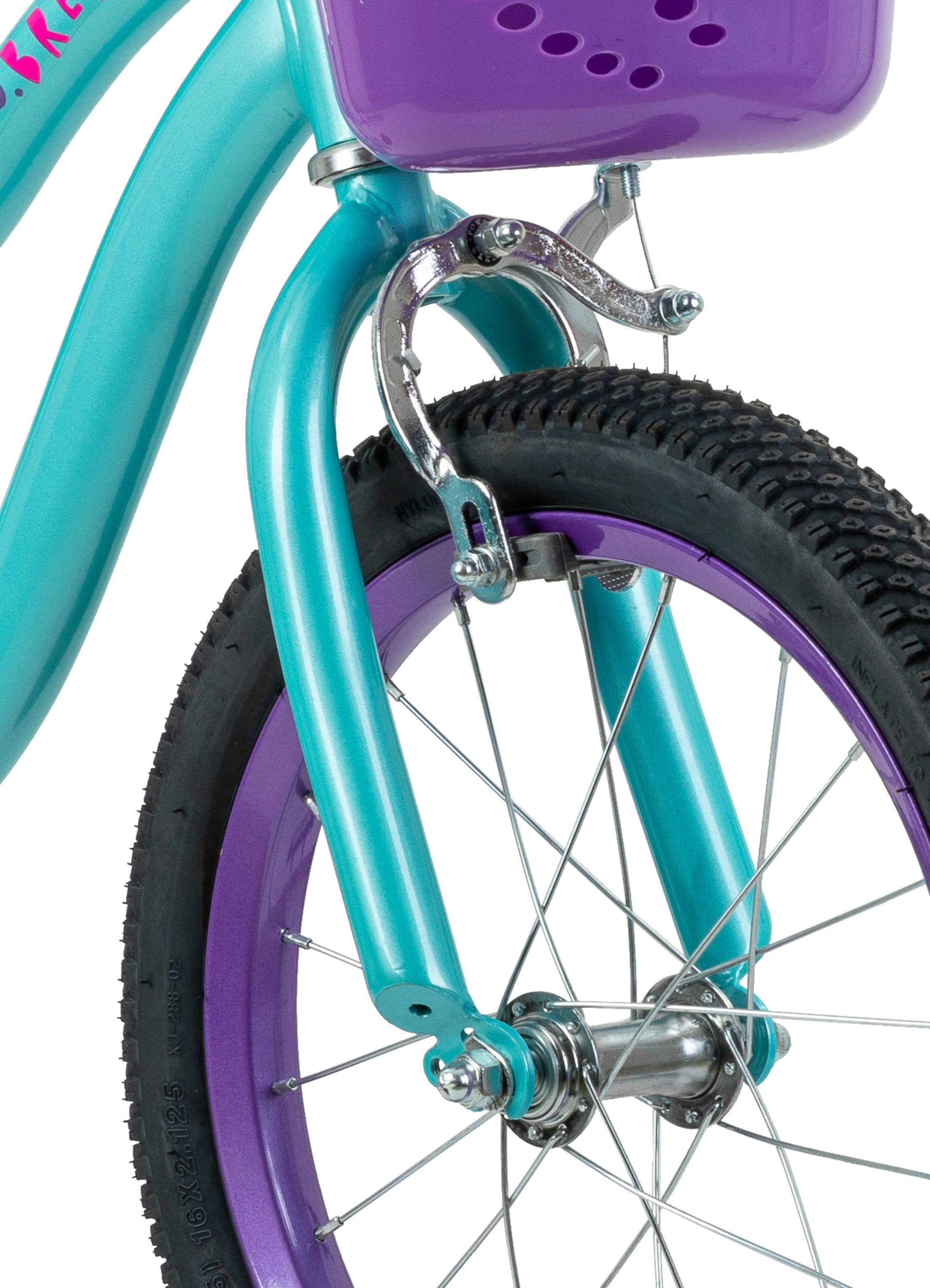 16-in. Breeze Girls Kids Bike with Basket. Teal & Purple
