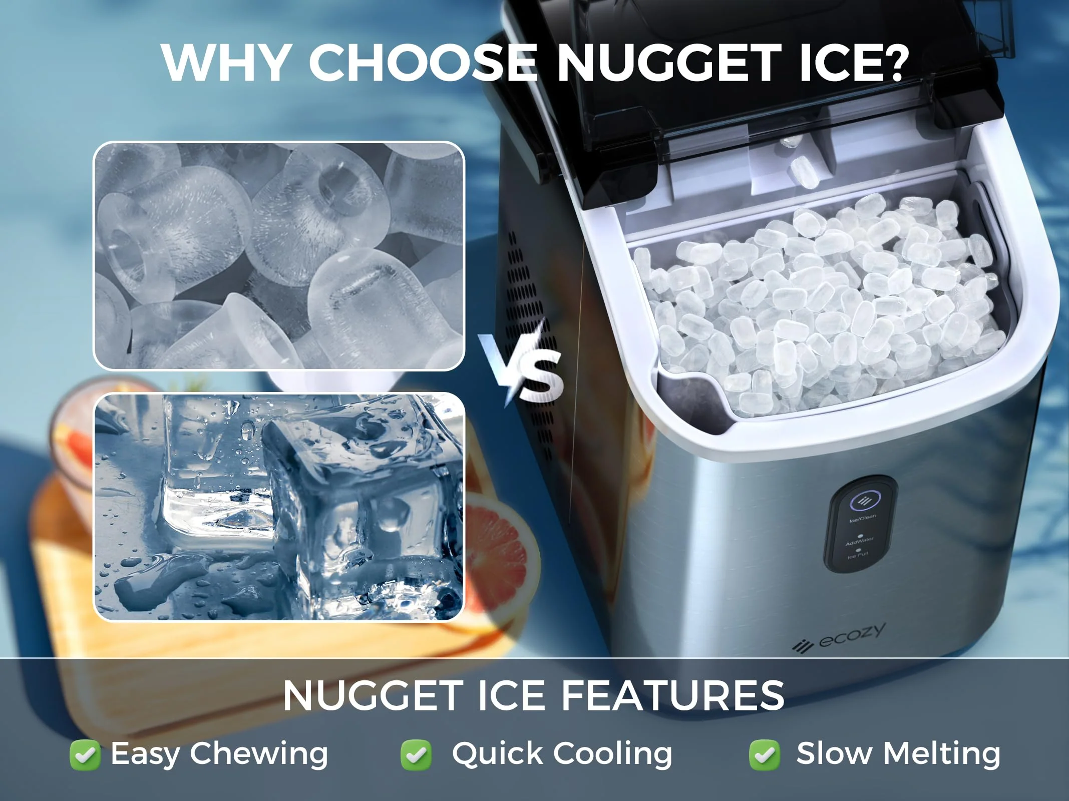 ecozy Nugget Ice Maker Countertop. 33 lbs Daily Output