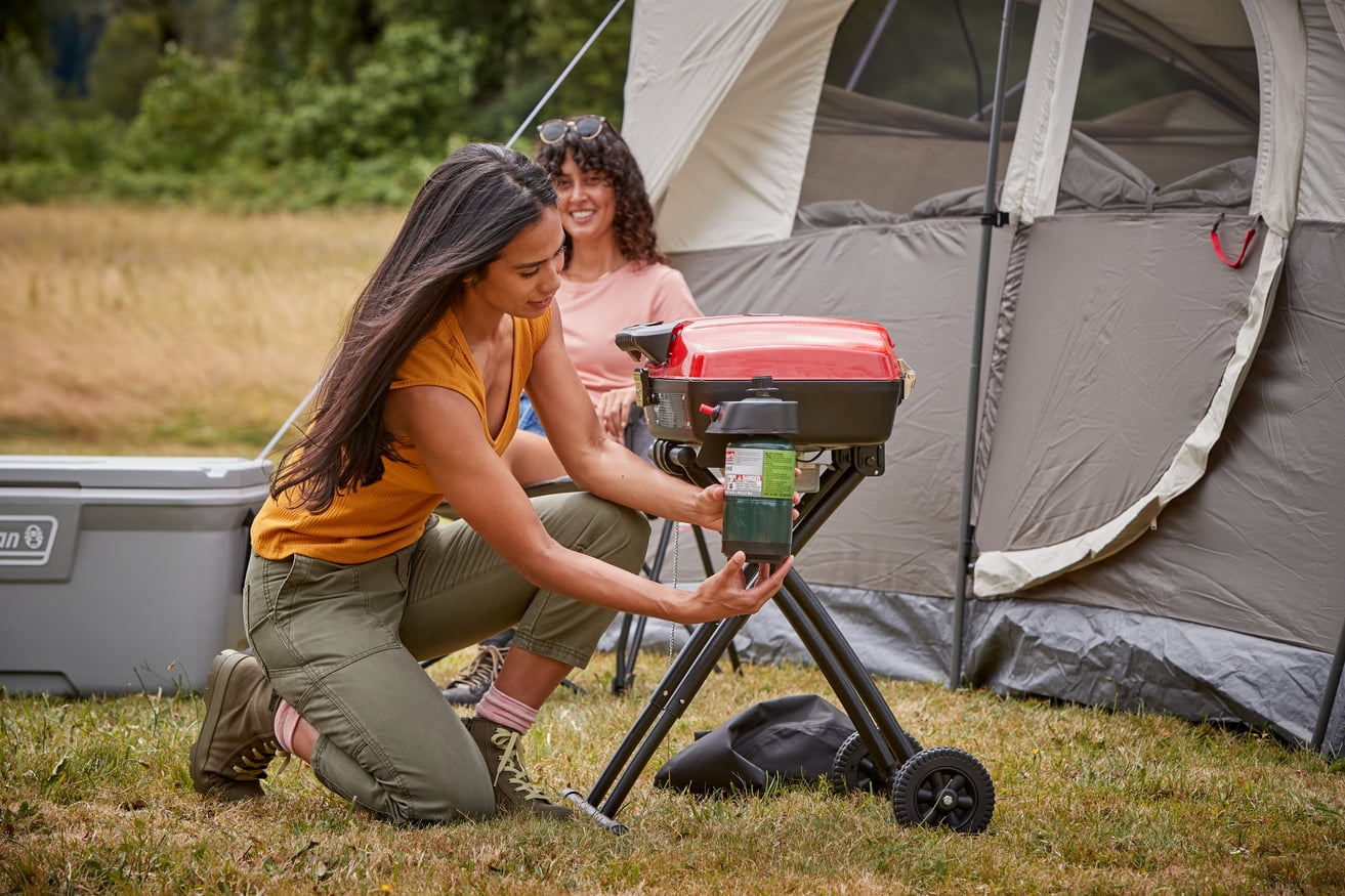 Portable Sportster 1-Burner Propane Grill with 11.000 BTUs. Red