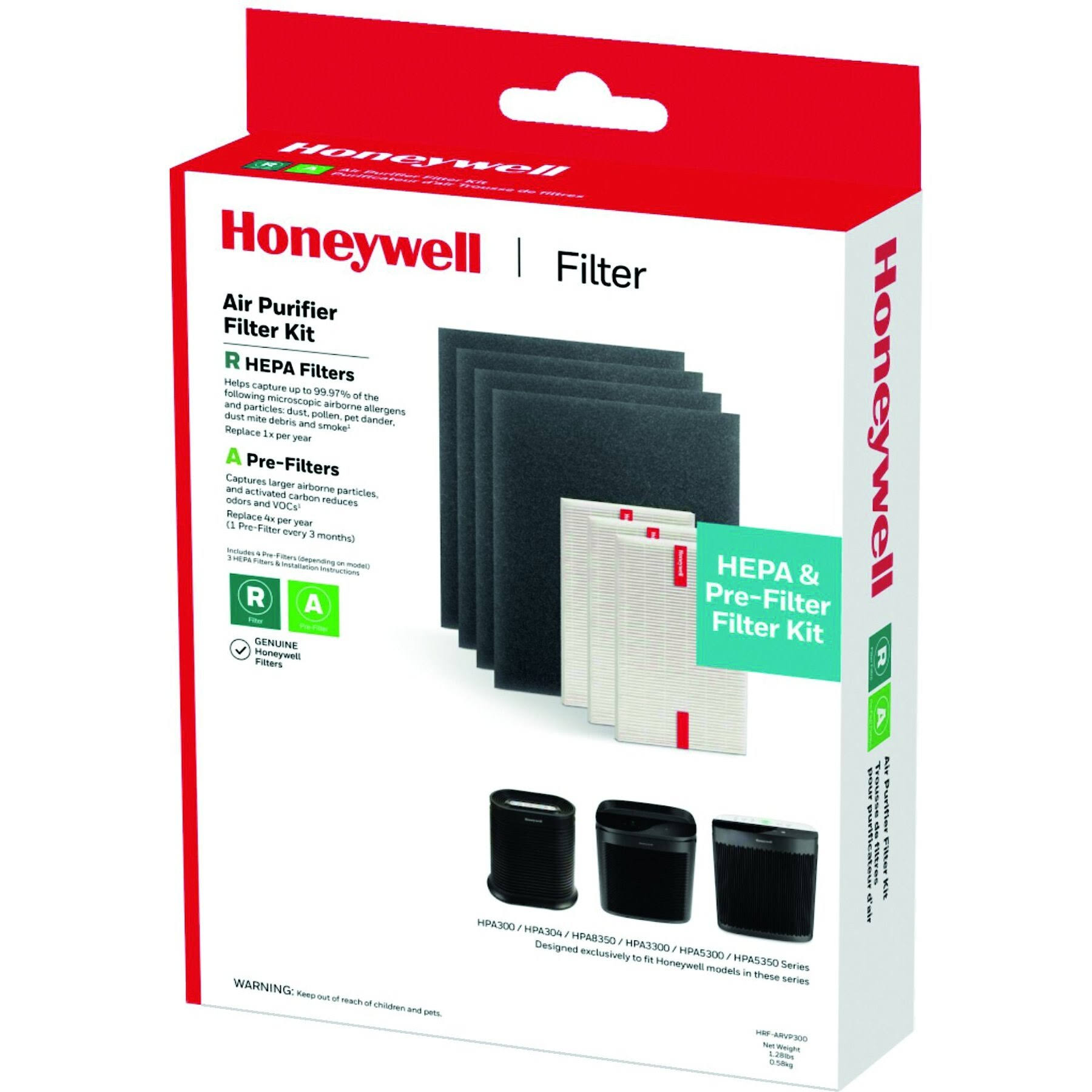 Honeywell True HEPA Filter Value Combo Pack for HPA300 Series Air Purifier, Gre