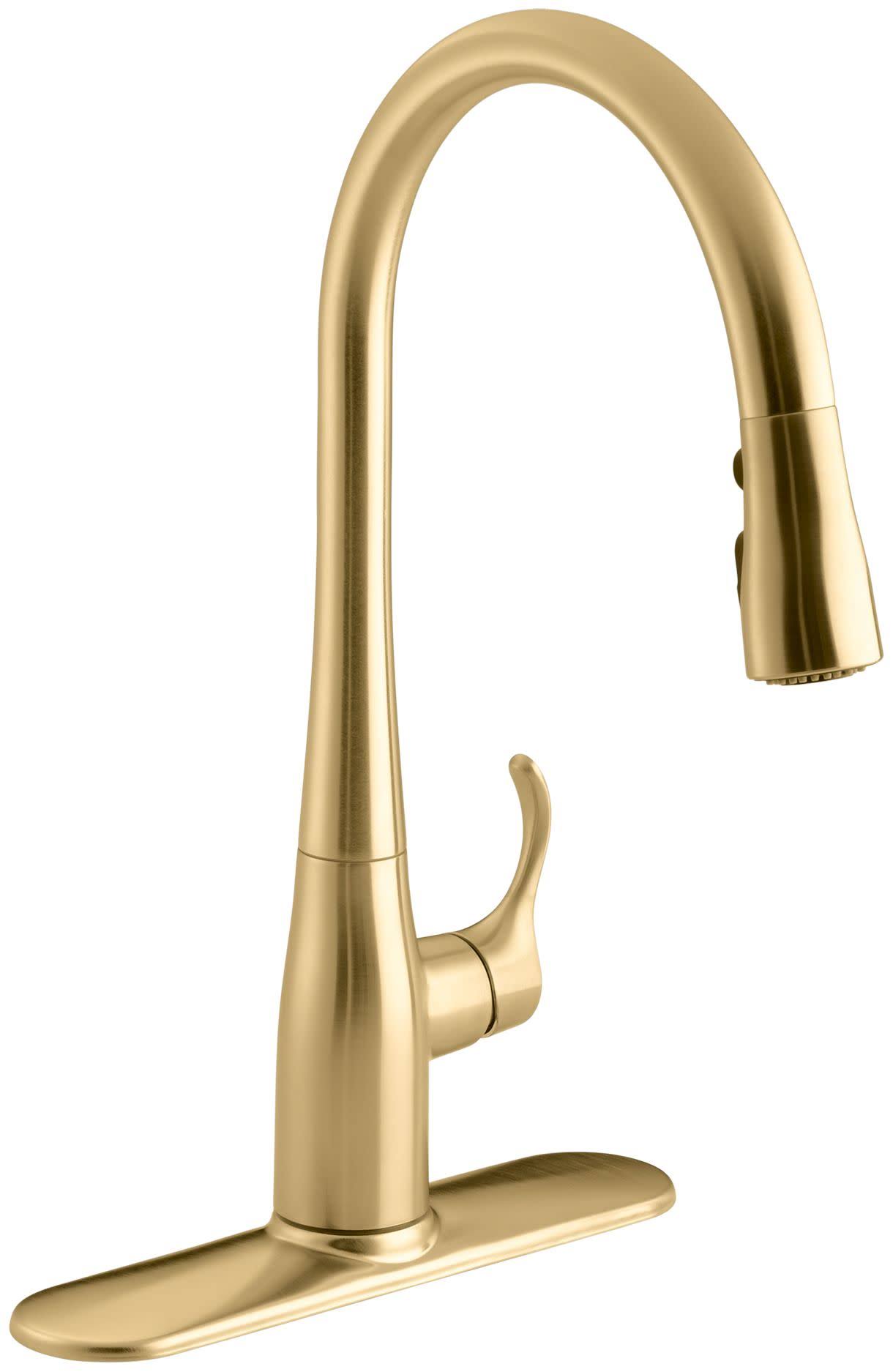 Kohler K-596-2MB Vibrant Brushed Moderne Brass Simplice Pull-Down Kitchen Sink Faucet with three-function Sprayhead