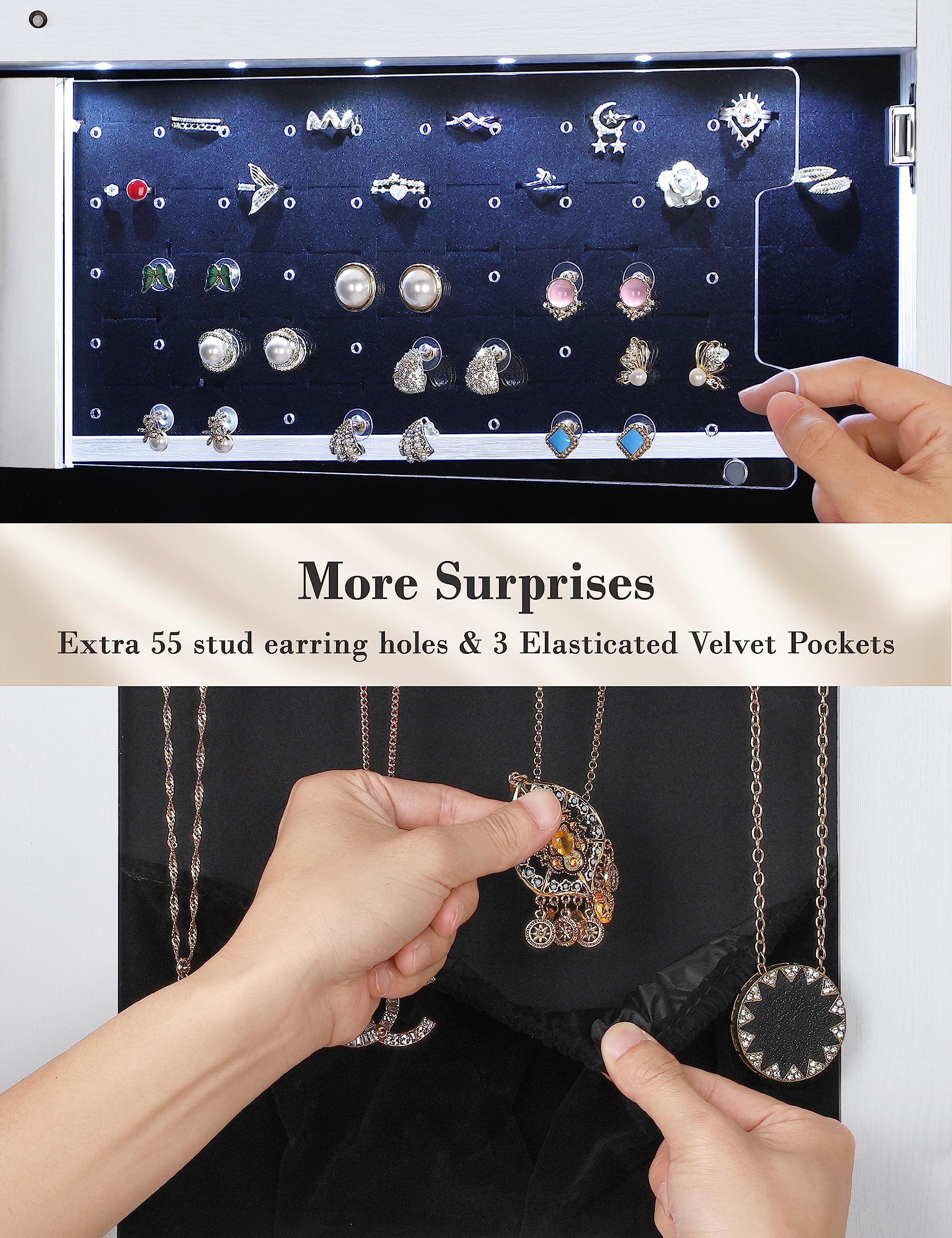 Nicetree 6 LEDs Large Capacity Mirror Jewelry Cabinet