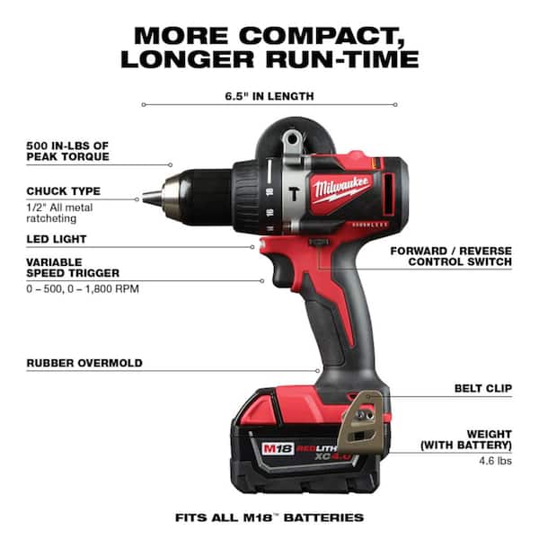 M18 18V Lithium-Ion Brushless Cordless Hammer Drill/Impact Combo Kit (2-Tool) with 2 Batteries. Charger and Bag