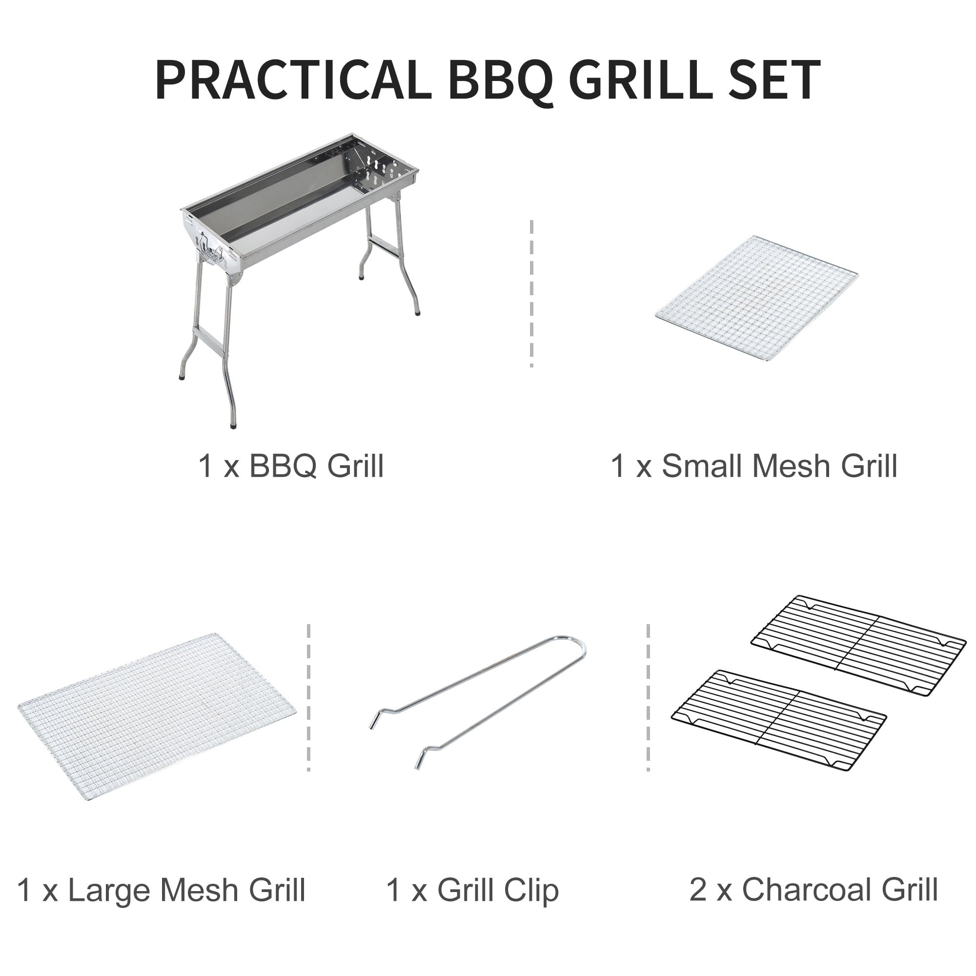 28 Stainless Steel Small Portable Folding Charcoal BBQ Grill Set