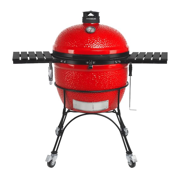 Big Joe II 24 in. Charcoal Grill in Red with Cart. Side Shelves. Grate Gripper. and Ash Tool