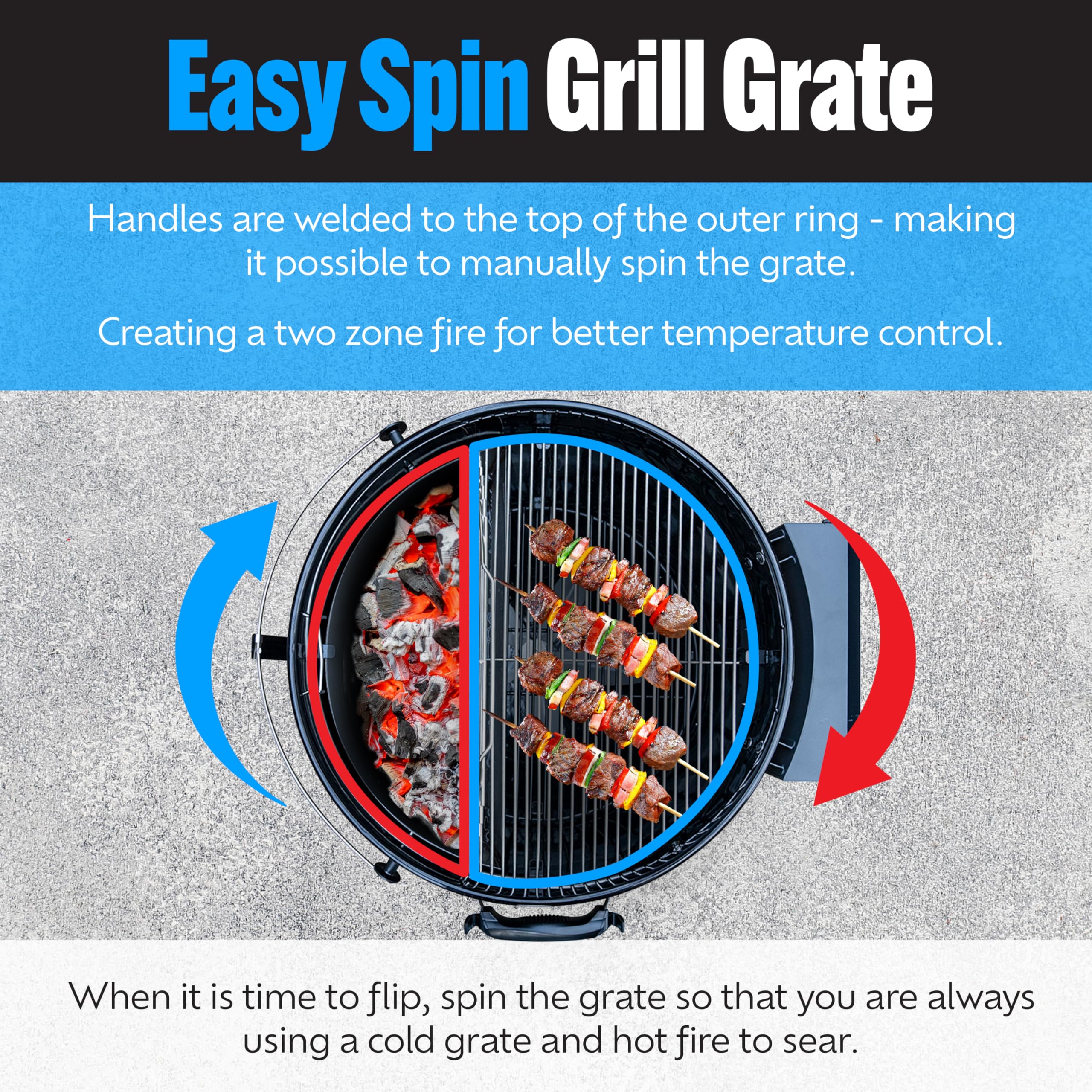 SnS Grills Slow 'N Sear Easy Spin Charcoal Grill 2-Zone Cooking Grate