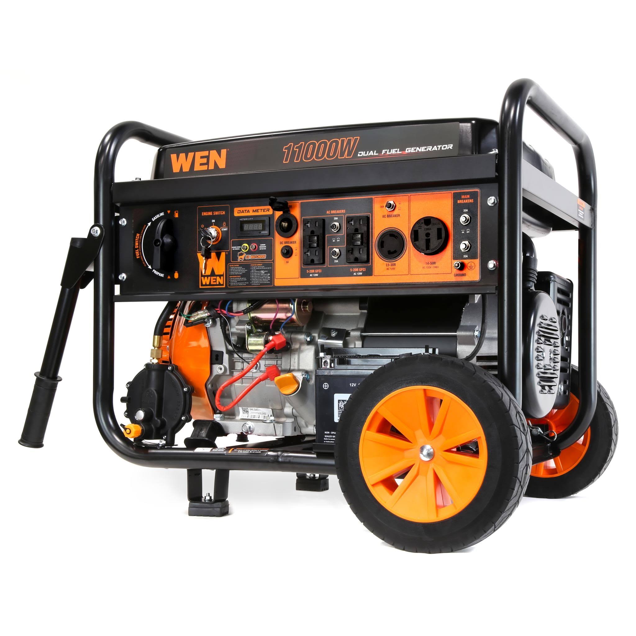 WEN DF1100X 11000W 120V/240V Dual Fuel Transfer-Switch Ready Electric Start Portable Generator with Wheel Kit and Co Shutdown Sensor