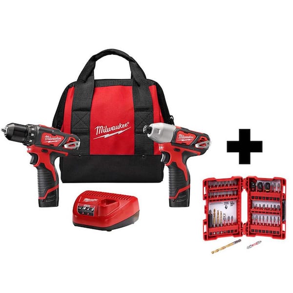 M12 12V Lithium-Ion Cordless Drill Driver/Impact Driver Combo Kit (2-Tool) with SHOCKWAVEDriver Bit Set (50-Piece)