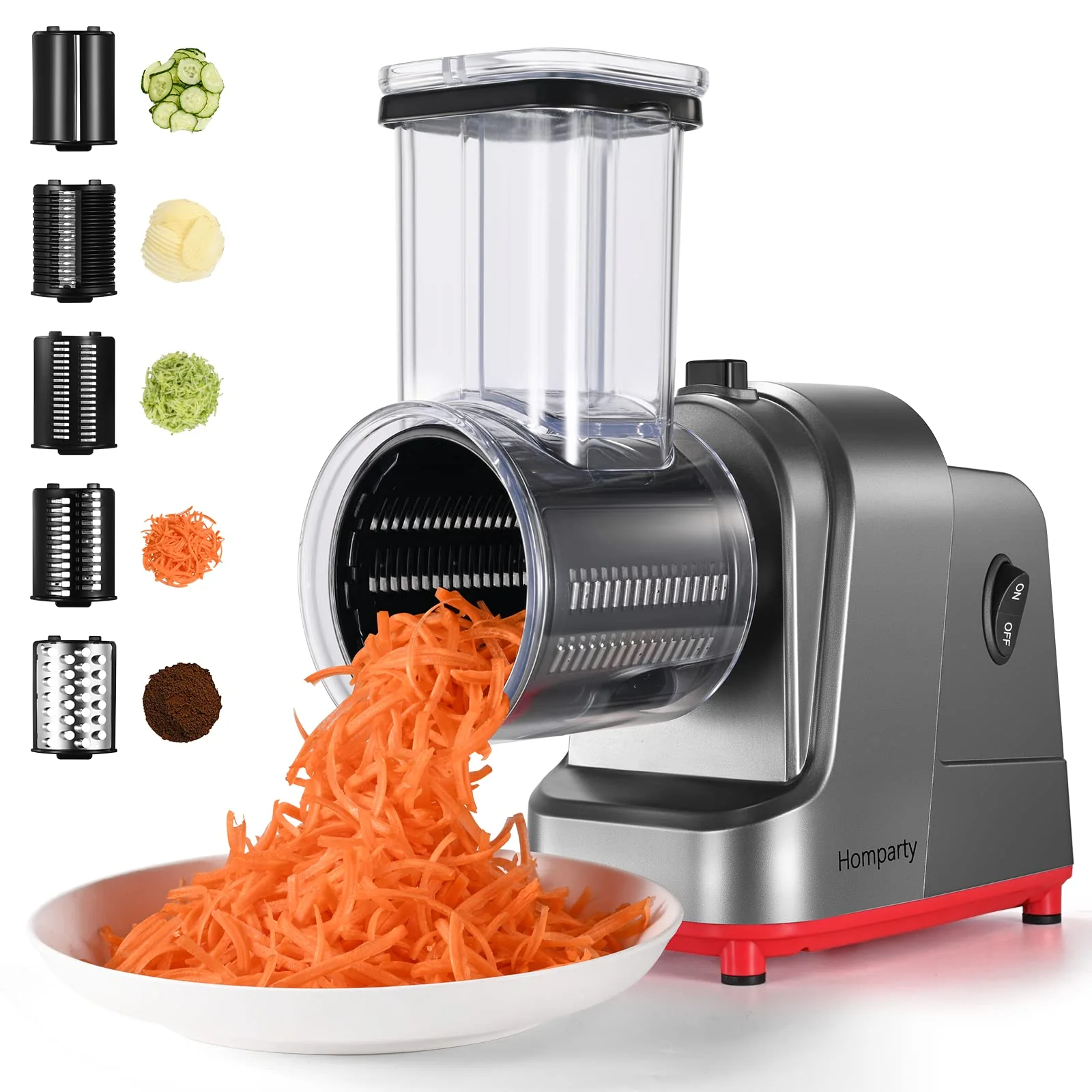 Homparty Electric Cheese Grater. 250W Electric Slicer Shredder