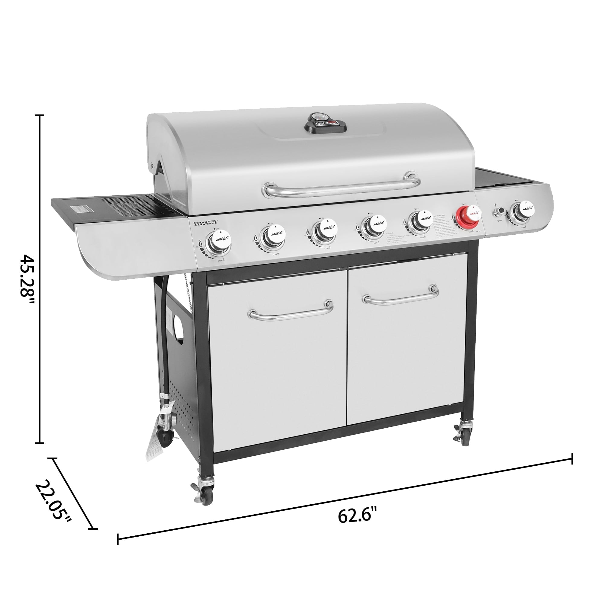 Gourmet SG6002 Classic 6-Burner 71000-BTU LP Gas Grill with Sear Burner and Side Burner. Stainless Steel