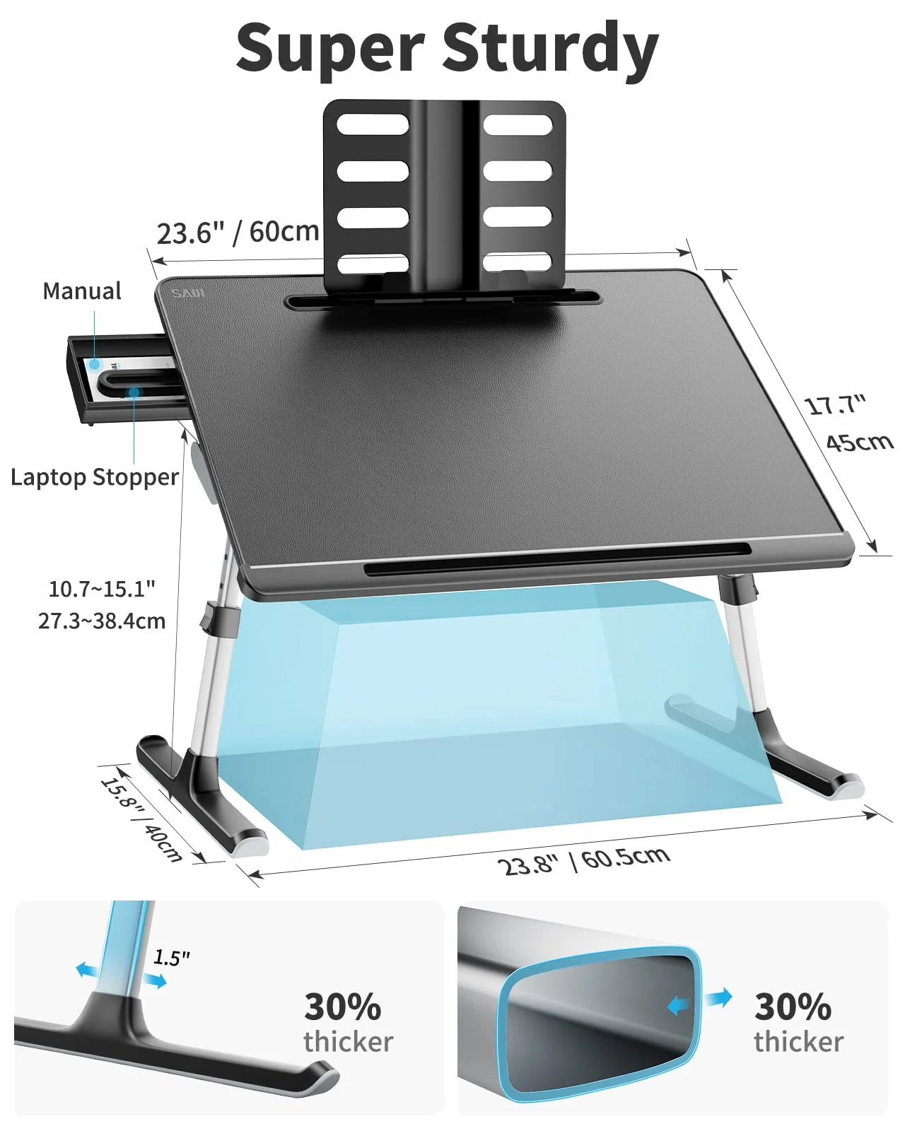 SAIJI X-Large Adjustable Laptop Table with Storage Drawer