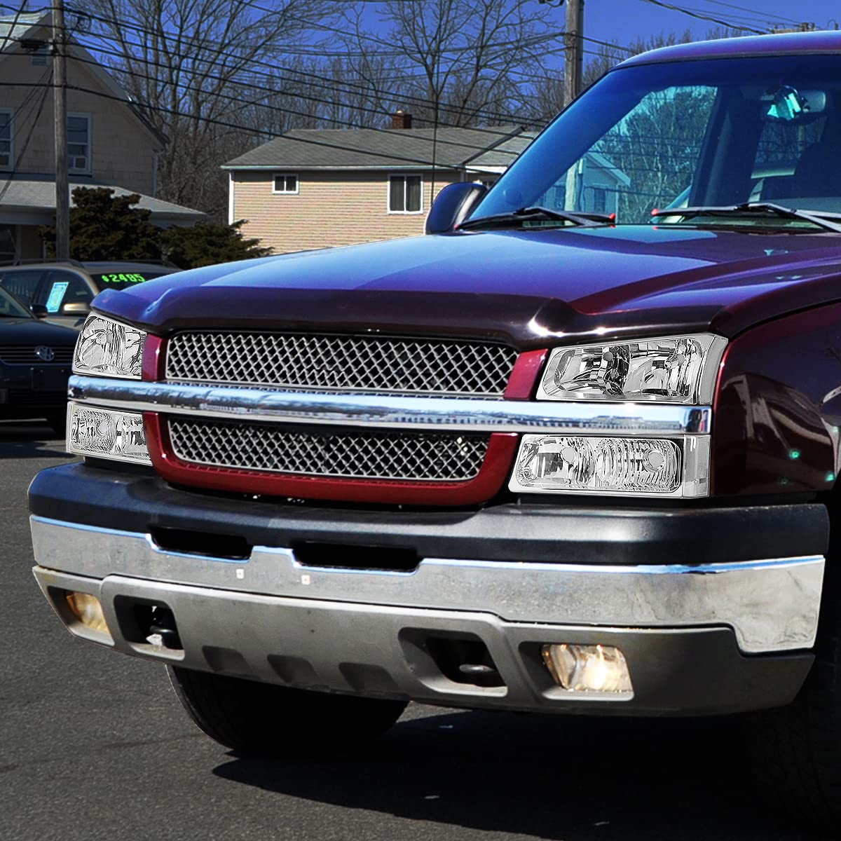 DNA MOTORING Chrome Housing Headlights Compatible with 2003-2006 Chevy