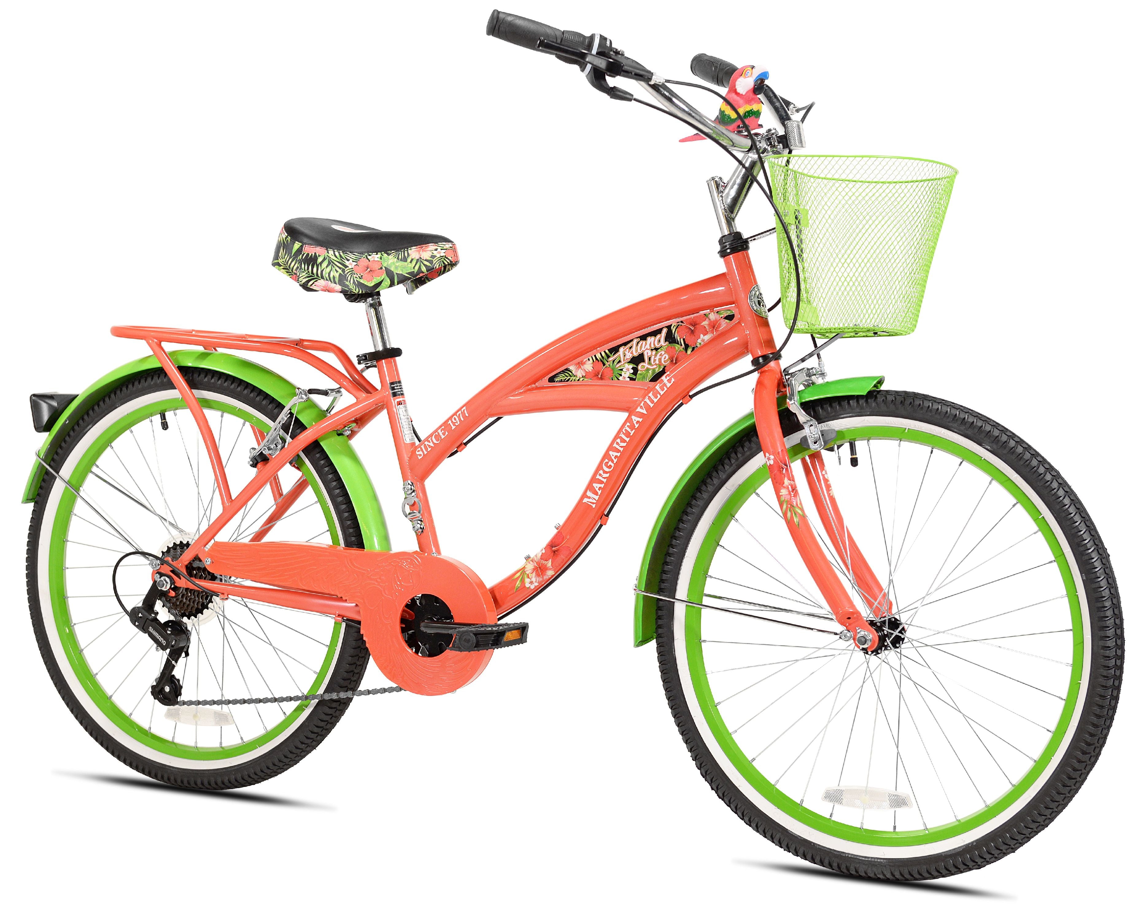 24 Island Life Multi Speed Girl's Bike. Coral/Green