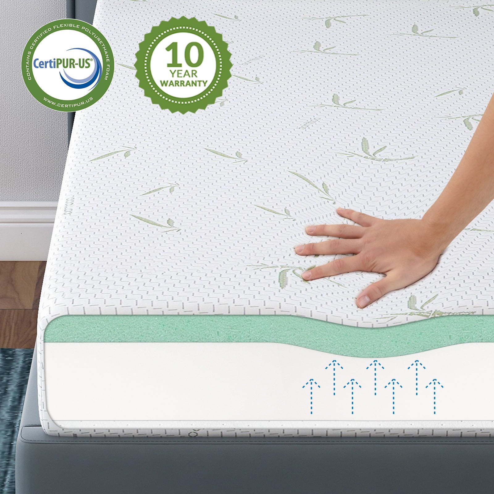 Mattress. 6 inch Memory Foam Mattress Bed in a Box. with Green Tea Cooling Gel. Made in USA