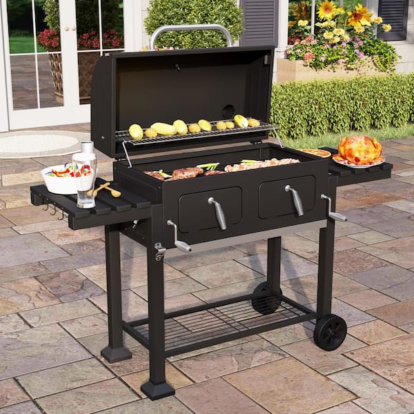 Heavy-duty Outdoor Barrel Charcoal Grill in Black