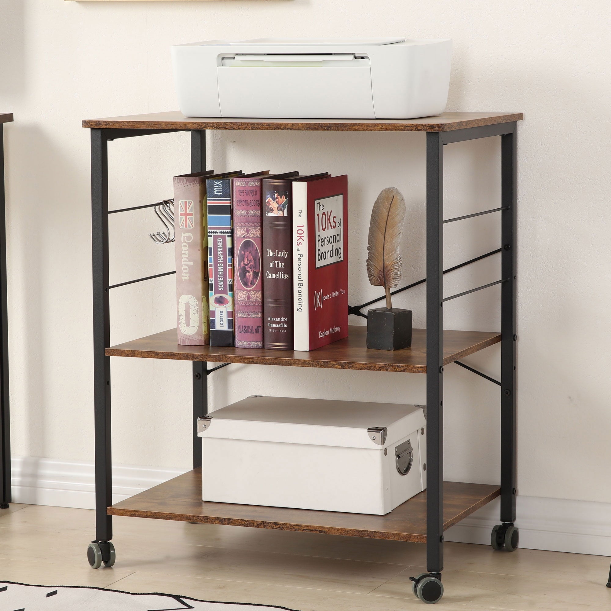 Baker's Rack 23.6 Inch Utility 3 Tier Microwave Stand. Rustic Brown