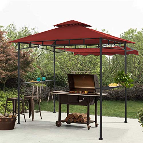 Double Tiered Grill Gazebo 11X 5. Outdoor BBQ Patio Canopy Tent with Stretchable Side Awning
