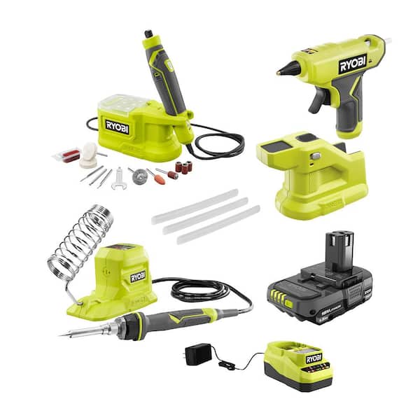 ONE+ 18V Cordless 3-Tool Hobby Kit with Compact Glue Gun. Soldering Iron. Rotary Tool. 1.5 Ah Battery. and Charger