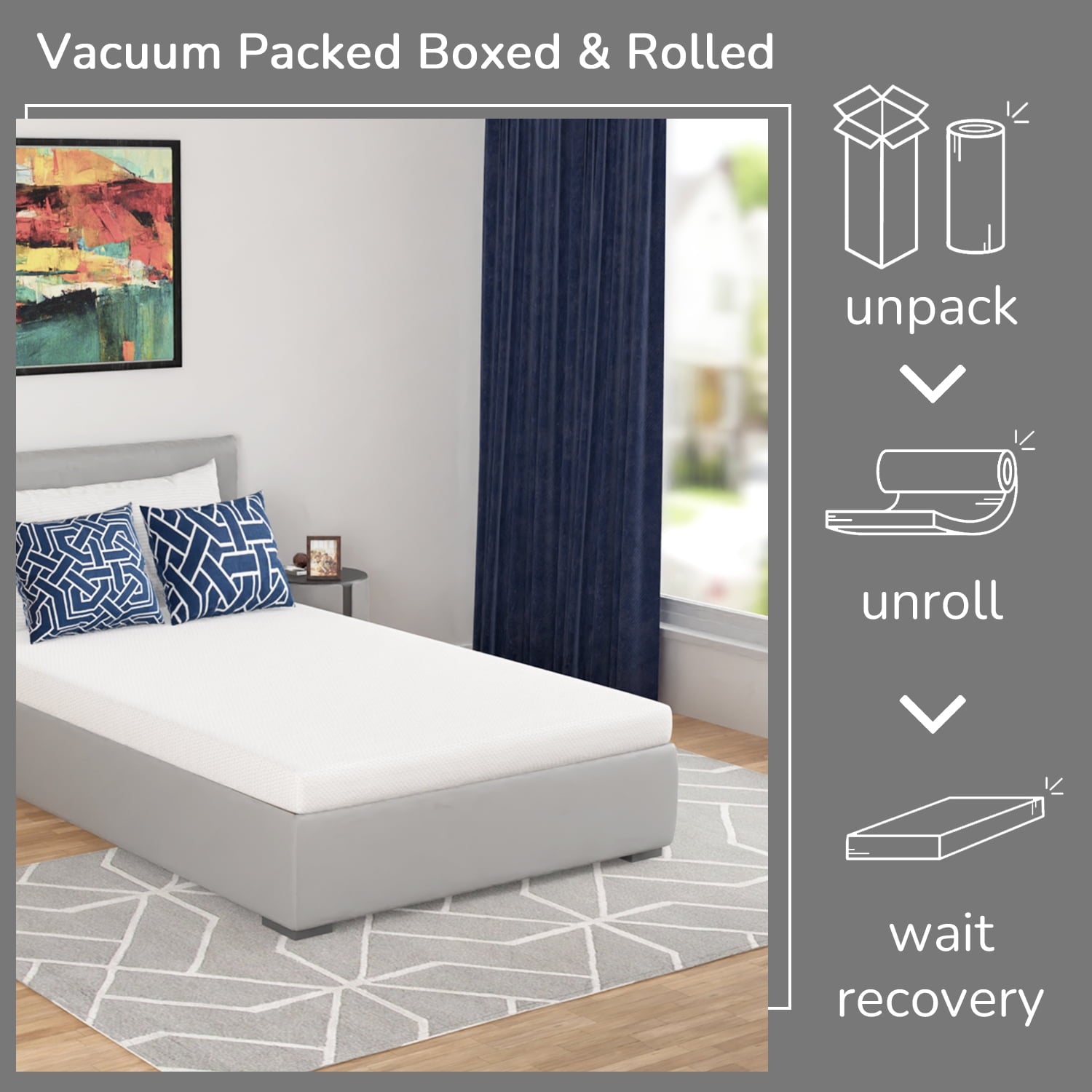 Inch Green Tea Memory Foam Mattress Cooling Gel Infused Mattress.Medium Firm Mattresses CertiPUR-US Certified/Bed-in-a-Box/Pressure Relieving Twin Size.White