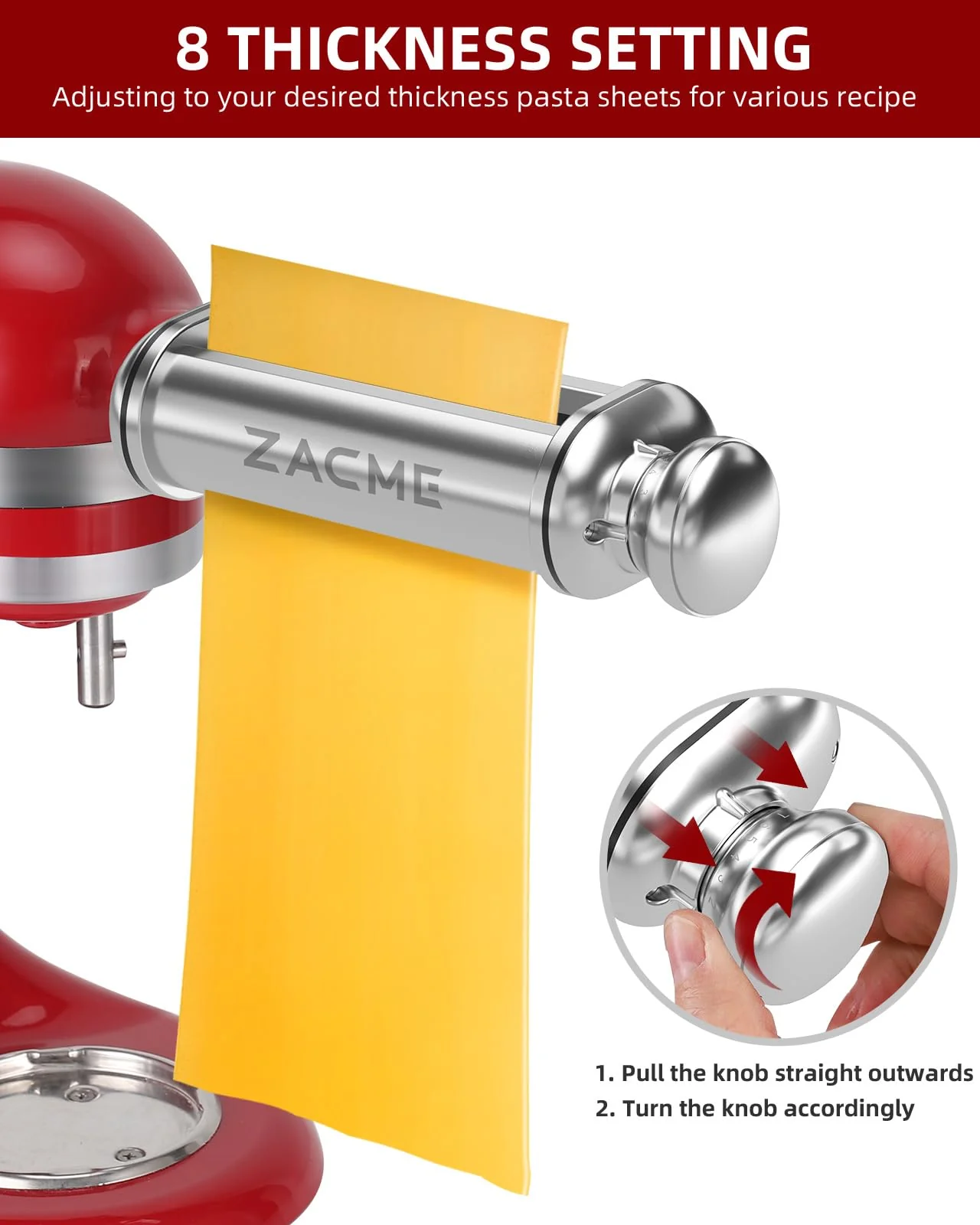 ZACME 3 Piece Pasta Maker Attachment Set for All KitchenAid Stand Mixer