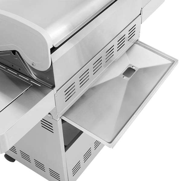 6-Burner Propane Gas Grill in Stainless with LED Controls. Side Burner and Rotisserie Kit