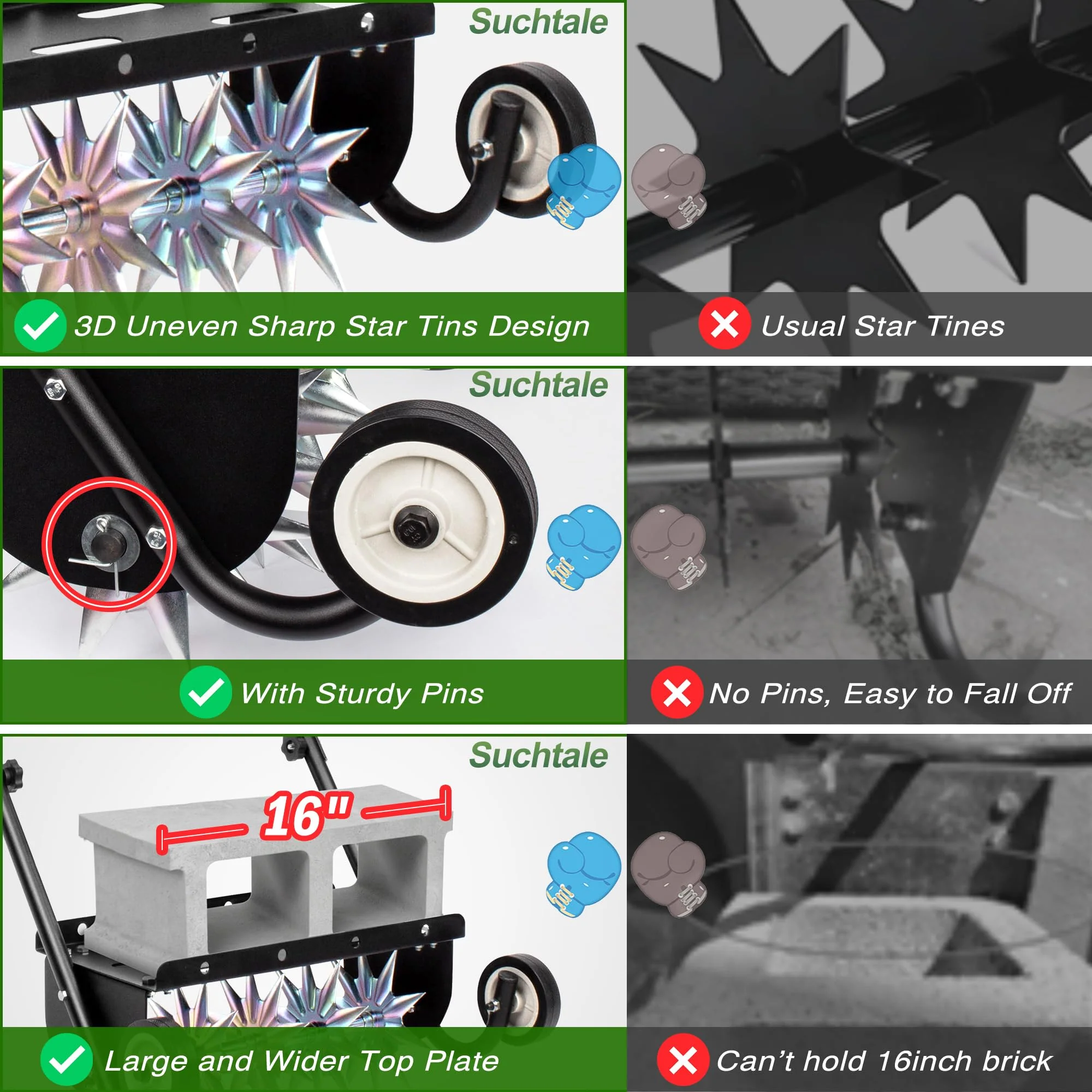 Suchtale 18 Inch Push Spike Aerator. Heavy Duty Rolling Lawn Aerator