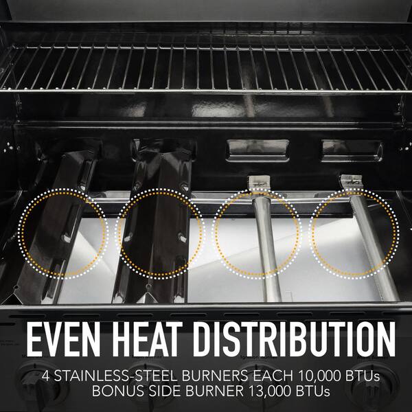 Kenmore 4 Burner Open Cart Propane Gas BBQ Grill with Side Burner. Black