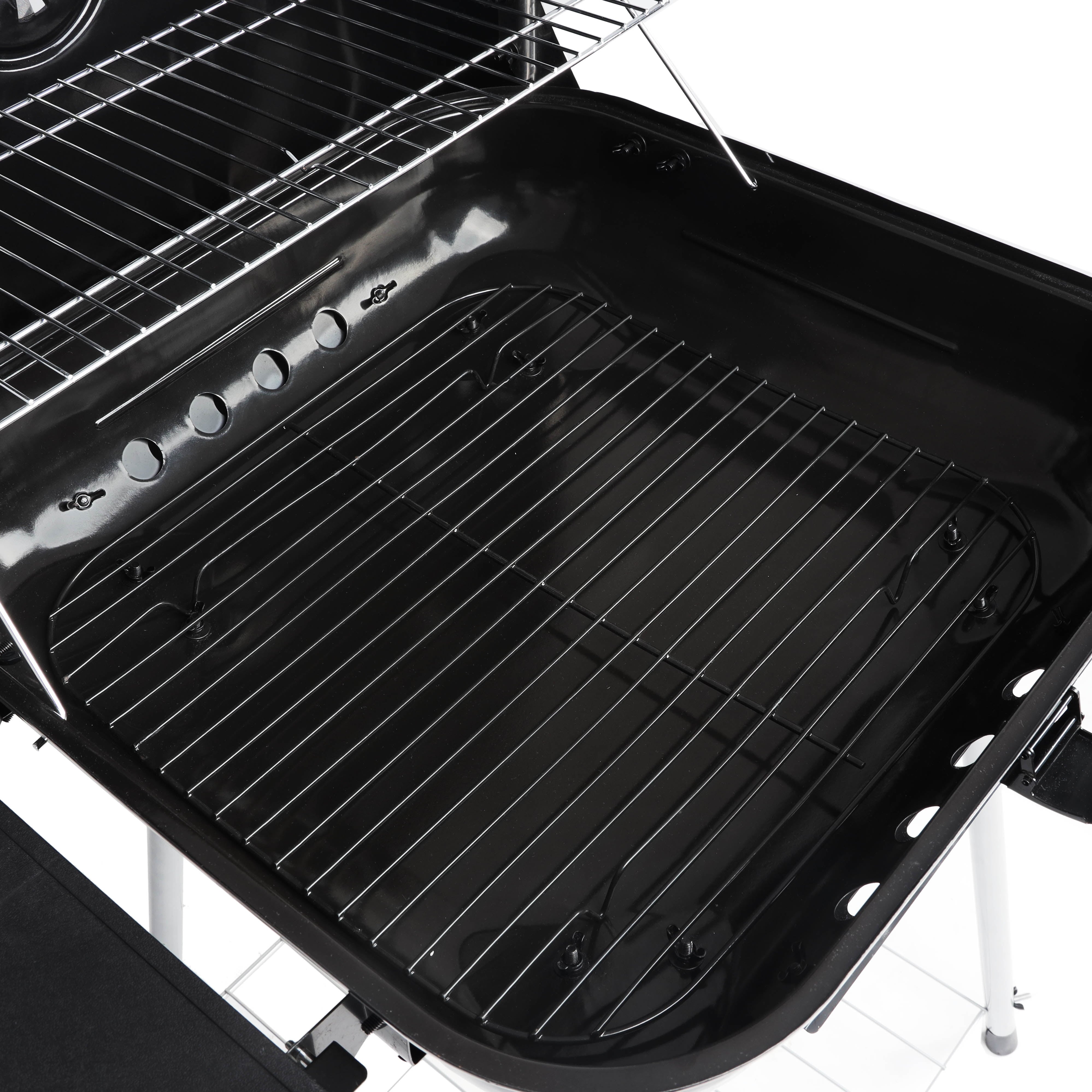 22 Square Charcoal Grill with Foldable Side Shelf. Black