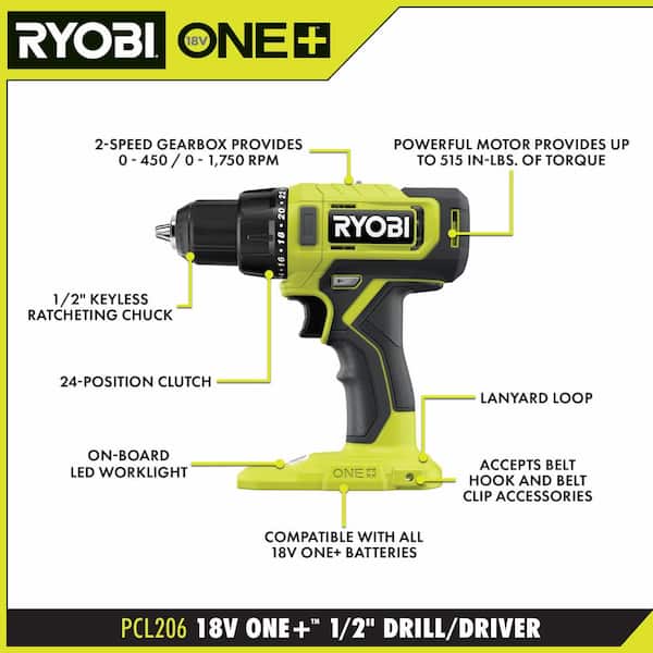 ONE+ 18V Cordless 1/2 in. Drill/Driver Kit with (1) 1.5 Ah Battery and Charger