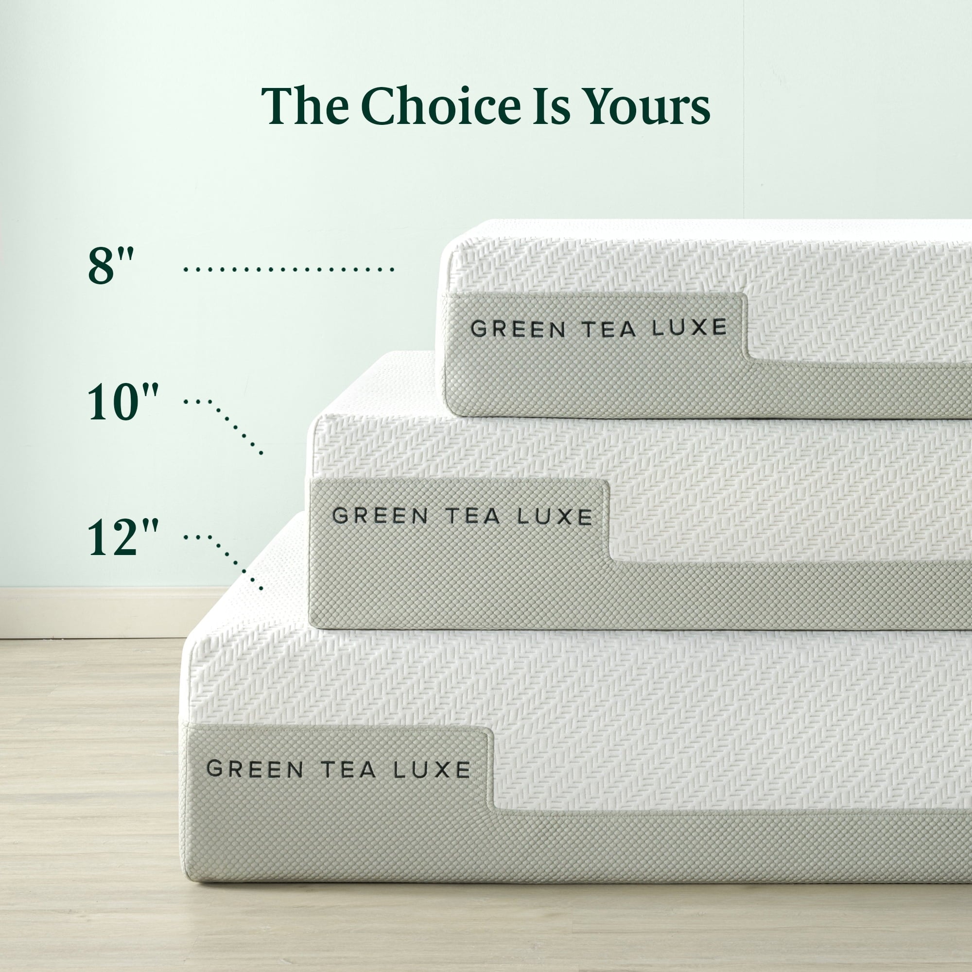 12�� Green Tea Luxe Memory Foam Mattress. Made in the USA of US Foam and Global Materials. Queen