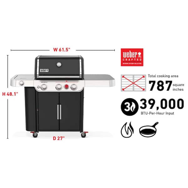 Genesis E-335 3-Burner Propane Gas Grill in Black with Side Burner