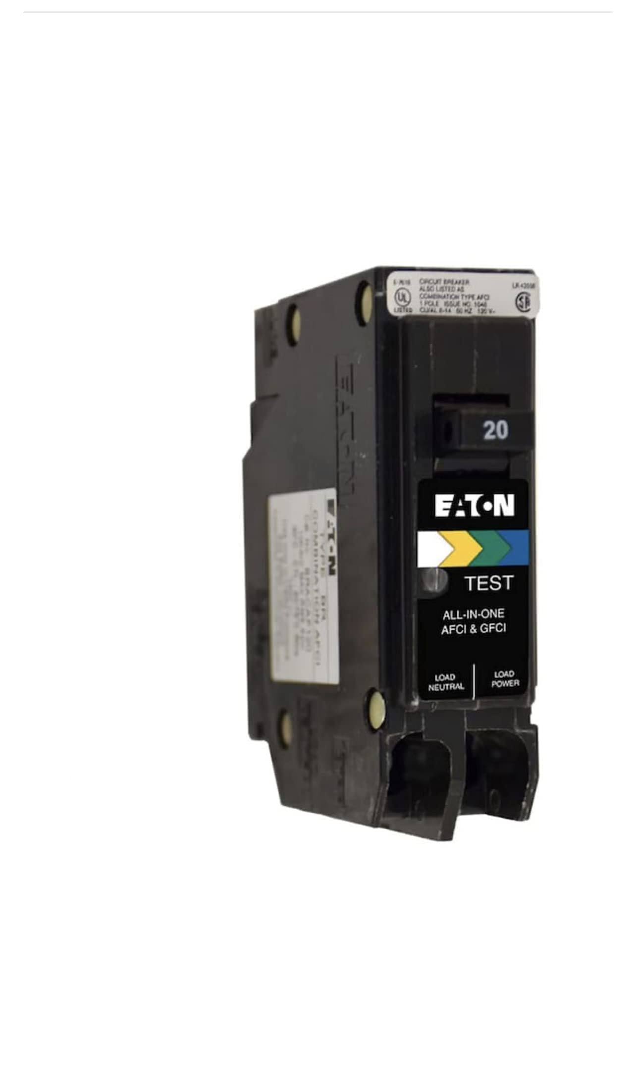 Eaton 20-Amp 1-Pole Dual Function AFCI/GFCI Plug-On Neutral Circuit Breaker | BRP120A1CS