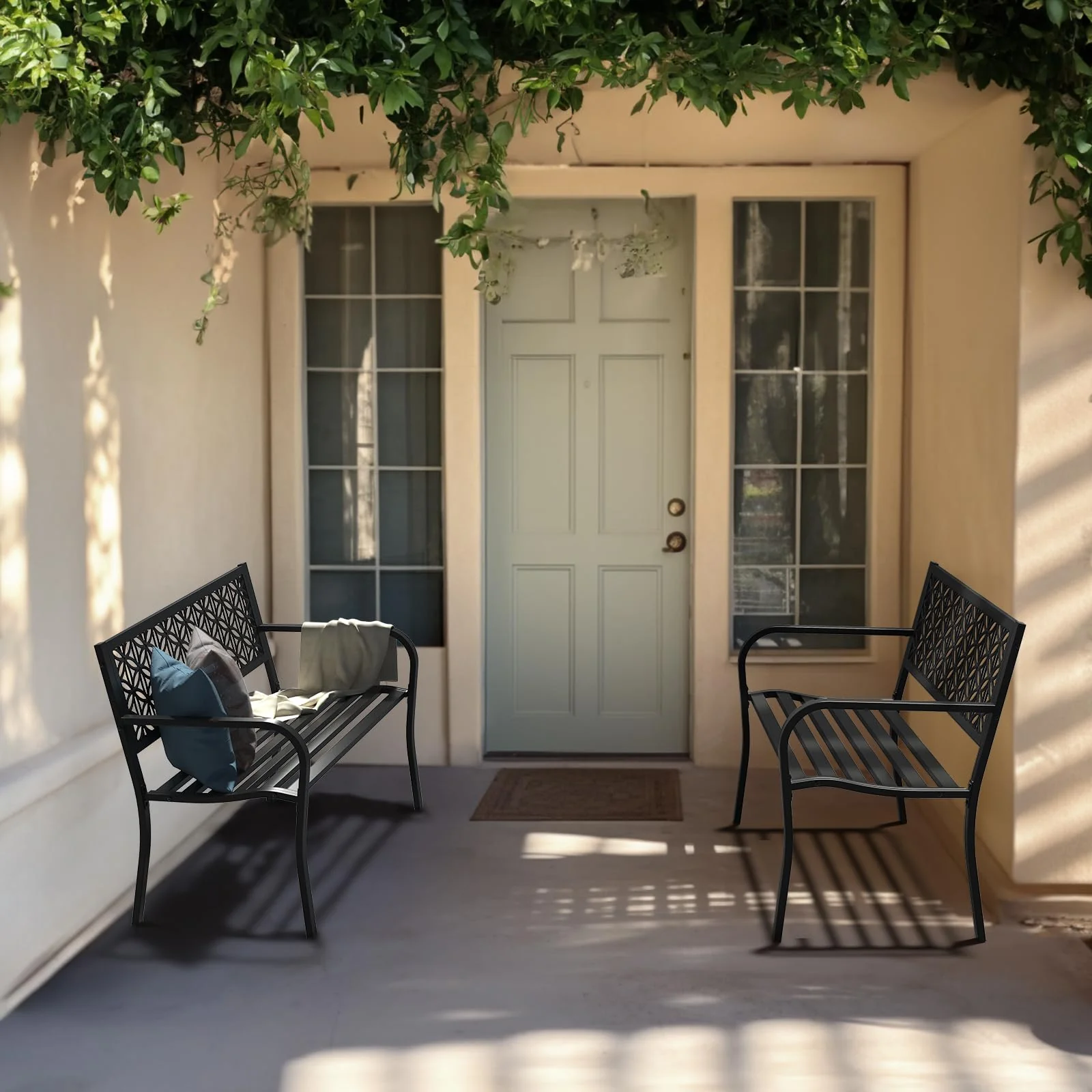 VINGLI 50 Outdoor Bench Metal with Floral Back