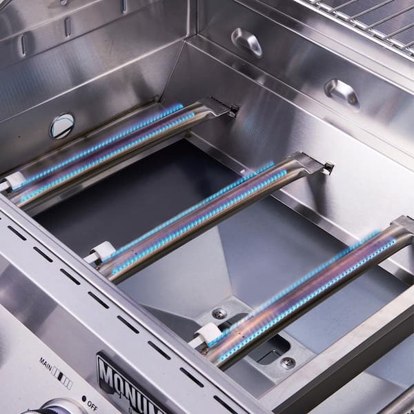 4-Burner Propane Gas Grill in Stainless with Clear View Lid. LED Controls and Side Burner