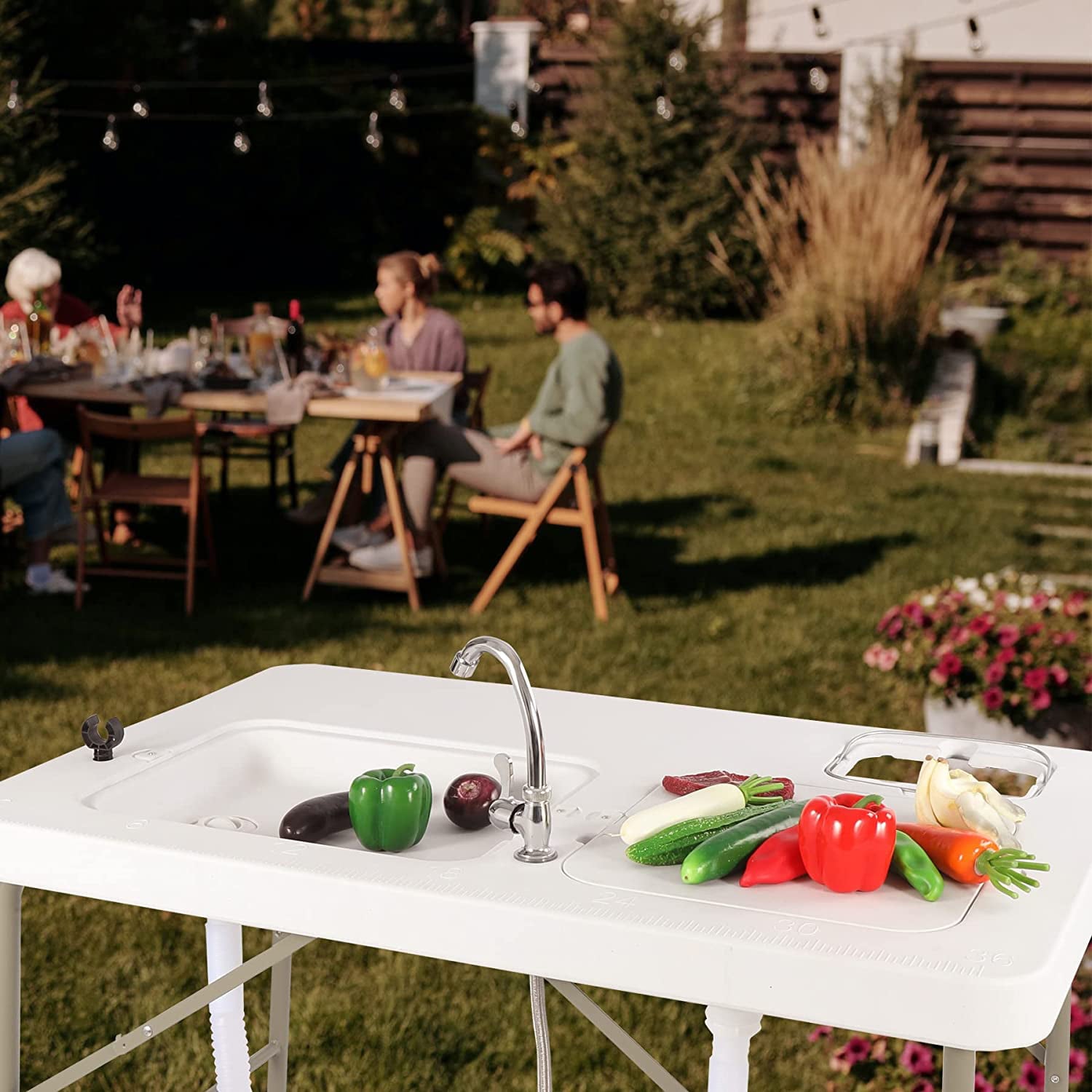 Folding Fish Cleaning Table. Outdoor Camping Sink Station with Sink & Faucet Drainage Hoses. Portable Camping Sink Table for Beach Fishing Patio Picnic