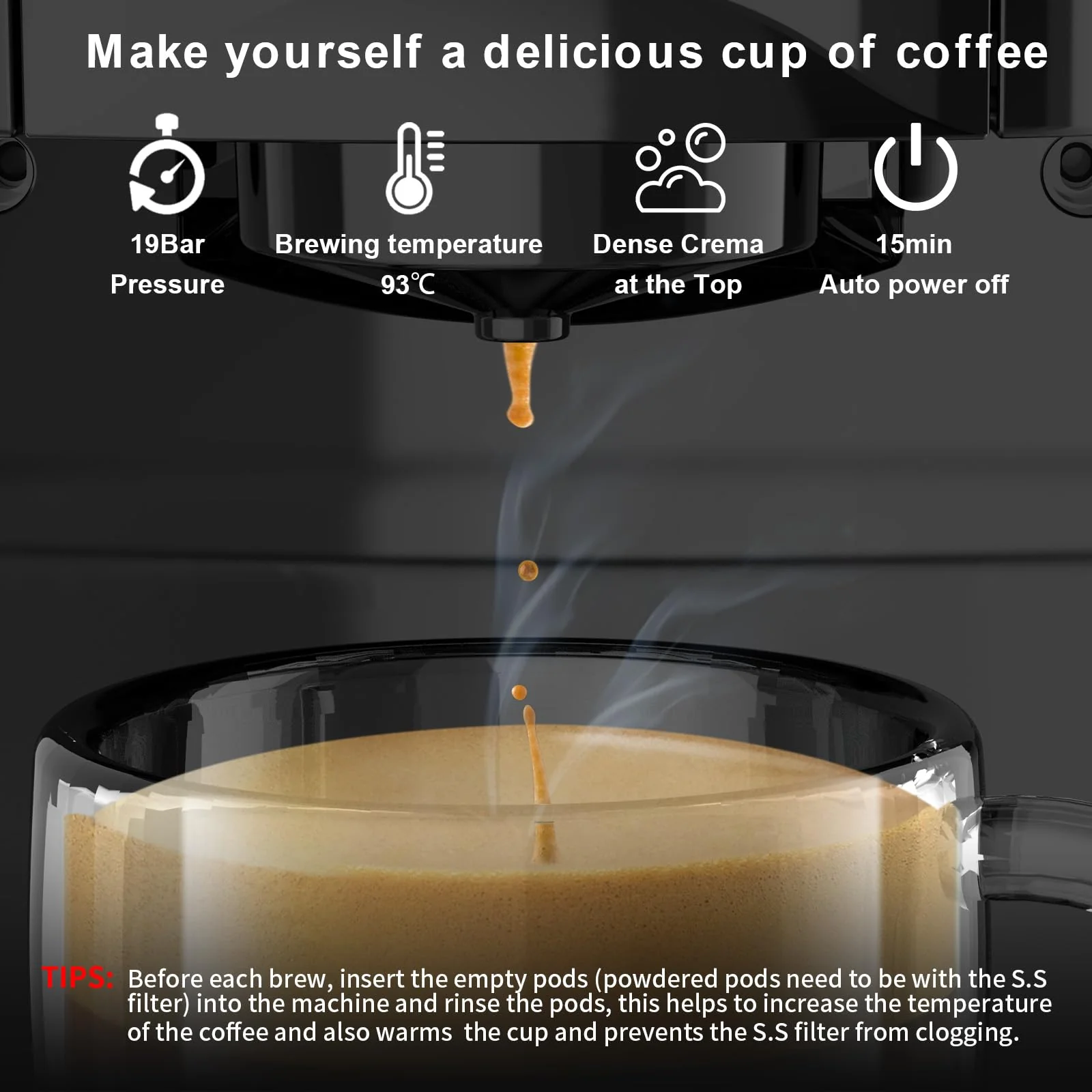 KOTLIE Single Serve Coffee Maker. 4 in 1 Espresso Machine