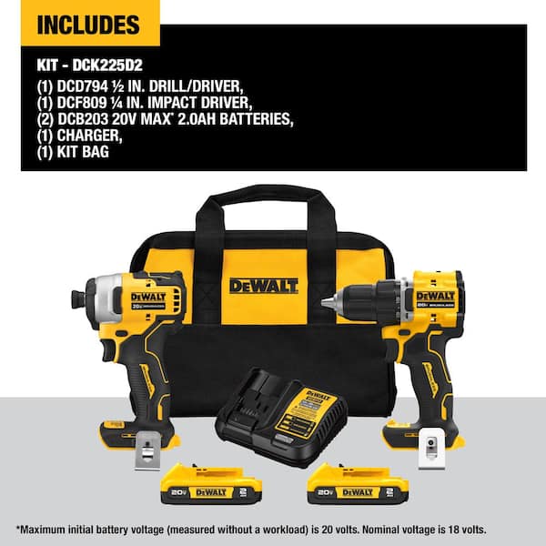 ATOMIC 20-Volt MAX Lithium-Ion Cordless Combo Kit (2-Tool) with (2) 2.0Ah Batteries. Charger and Bag