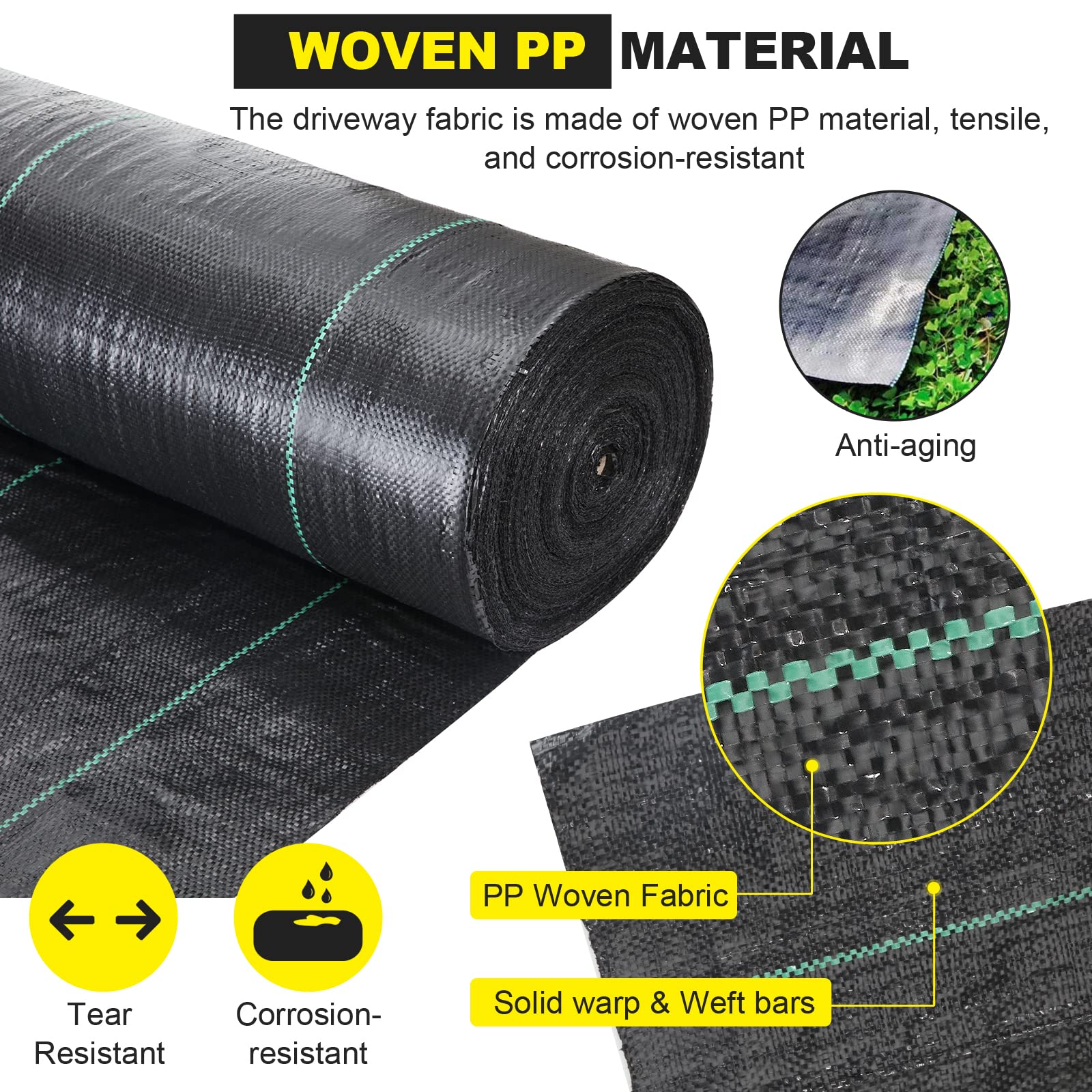 DWALE 6x300 ft Road Fabric Commercial Weed Barrier Fabric