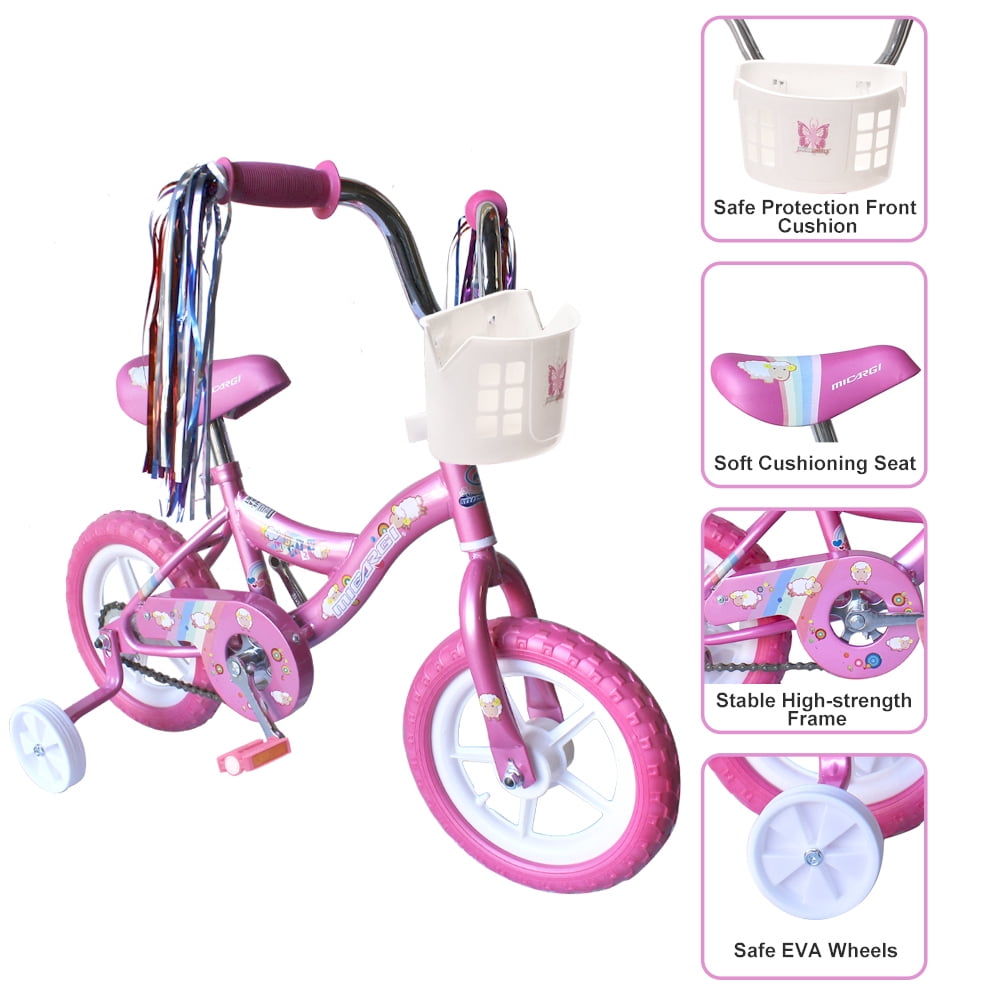 12 Kid's Beginner Bicycle for 2-4 Years Old Boys' and Girls' Bike Foam Tire for Indoor Use No Brake - Pink