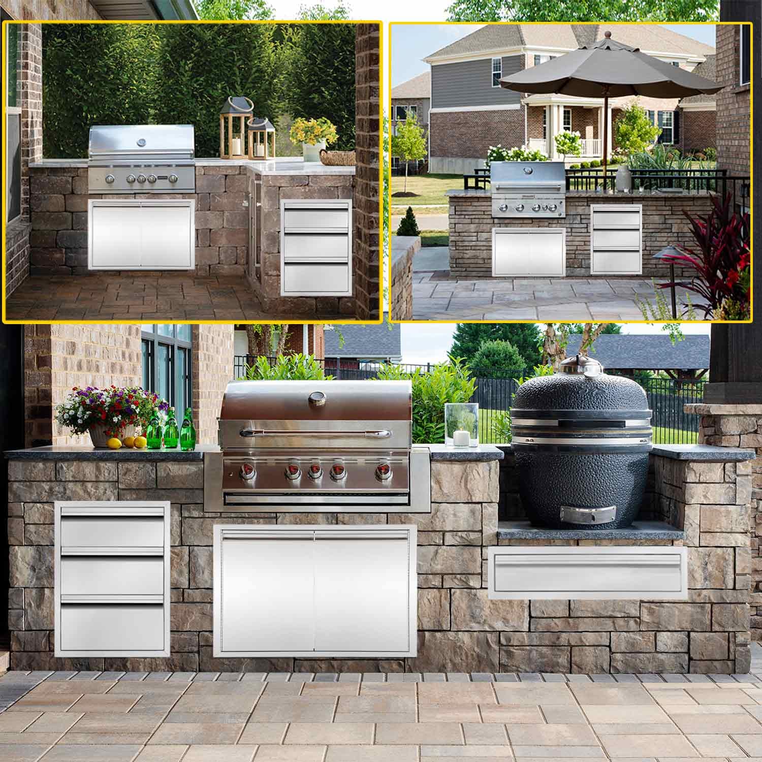 Atatod 14 W Outdoor Kitchen Drawer Stainless Steel BBQ Triple Drawer