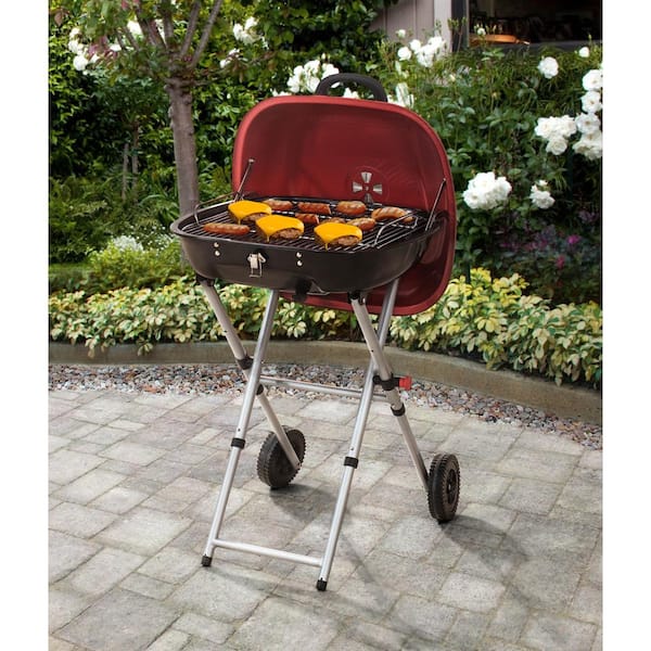 Portable Charcoal Grill in Red with Charcoal Tray and Grate